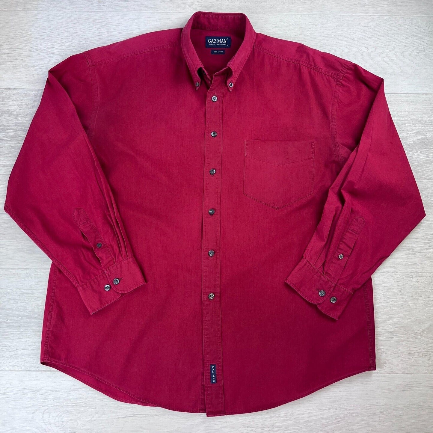 Gaz Man Red 100% Cotton Long Sleeve Button Up Shirt Size XL