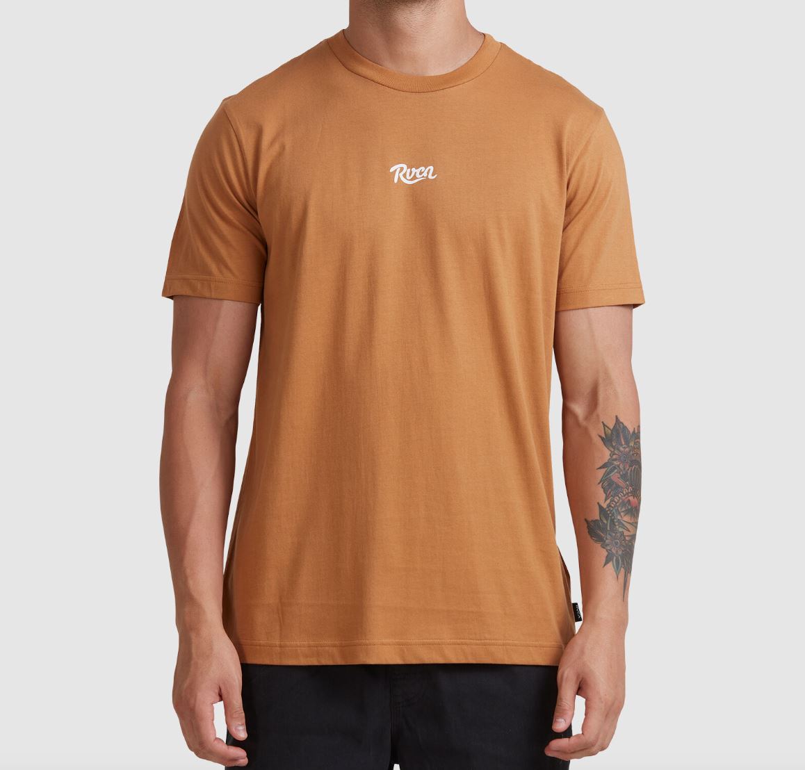 RVCA Script Mens Yellow-Brown T-Shirt Size Medium