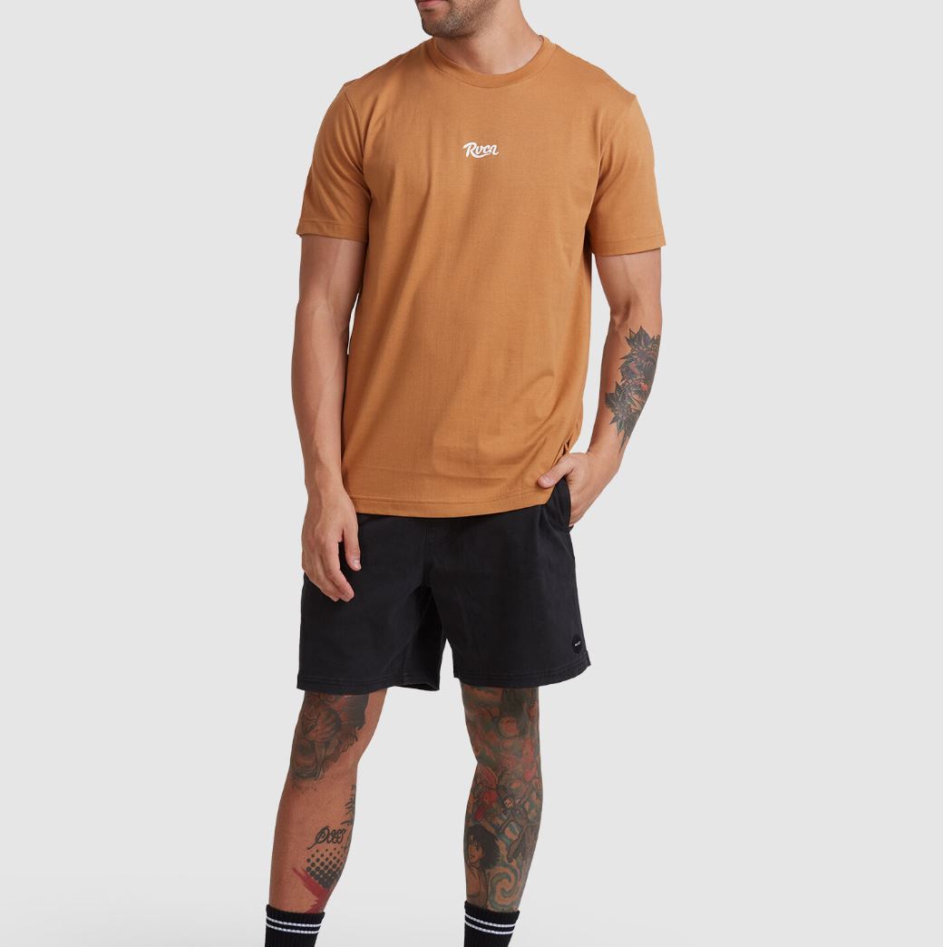 RVCA Script Mens Yellow-Brown T-Shirt Size Medium