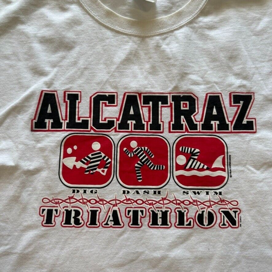 Alcatraz Dig Dash Swim Triathlon Mens White T-Shirt Size L