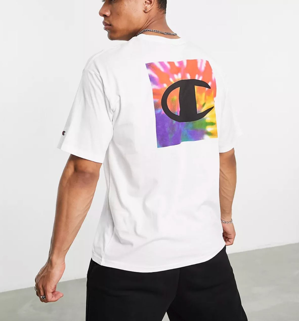 Champion Mens White T-Shirt With Tie-Dye Print Size Medium