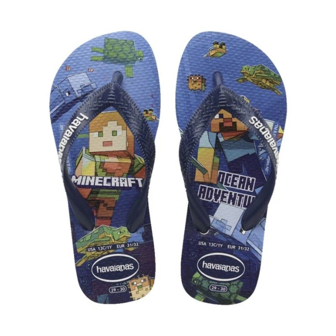 Havaianas Kids Top Minecraft Blue/White Flip-Flops Thongs Size EU 25/26 - US 9
