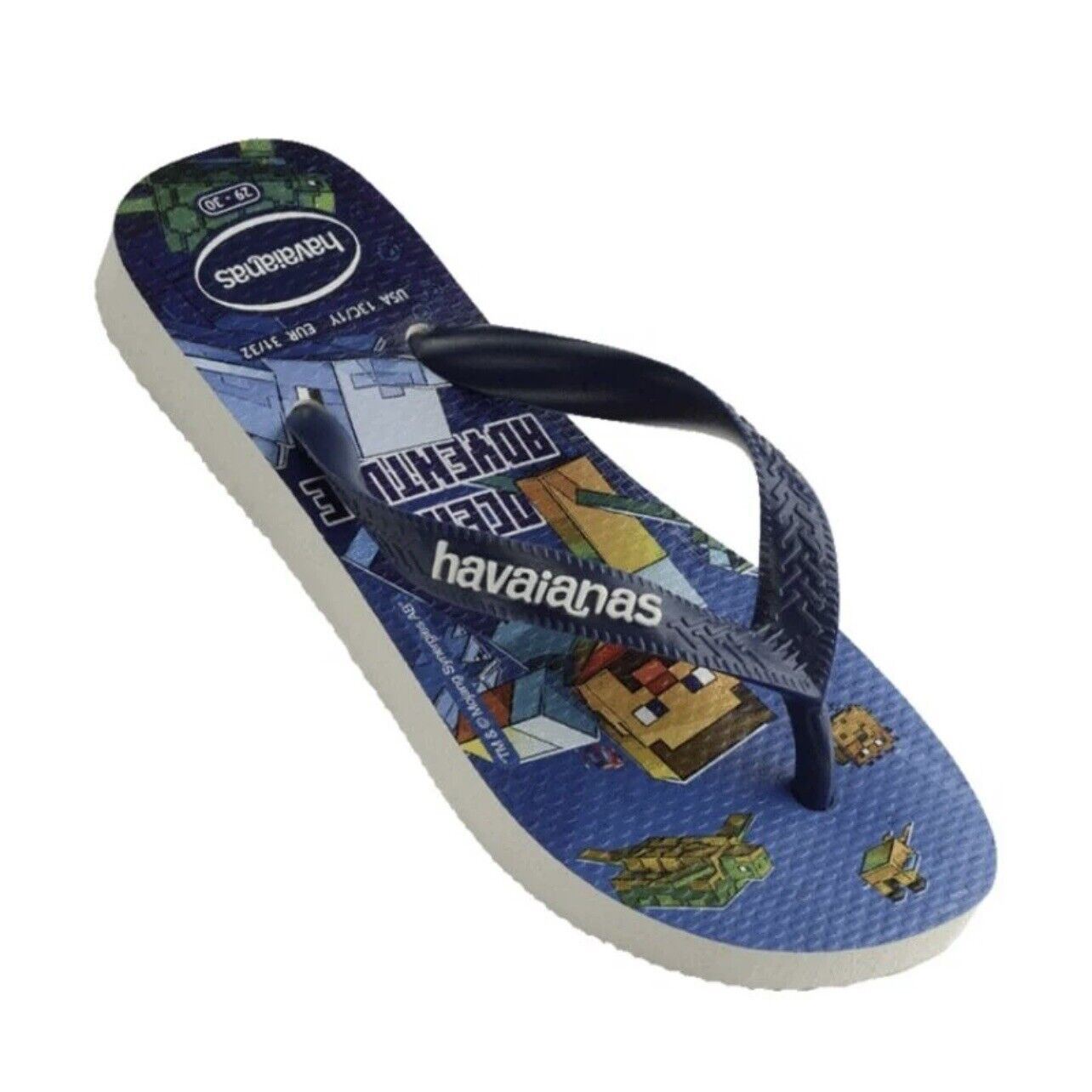 Havaianas Kids Top Minecraft Blue/White Flip-Flops Thongs Size EU 25/26 - US 9