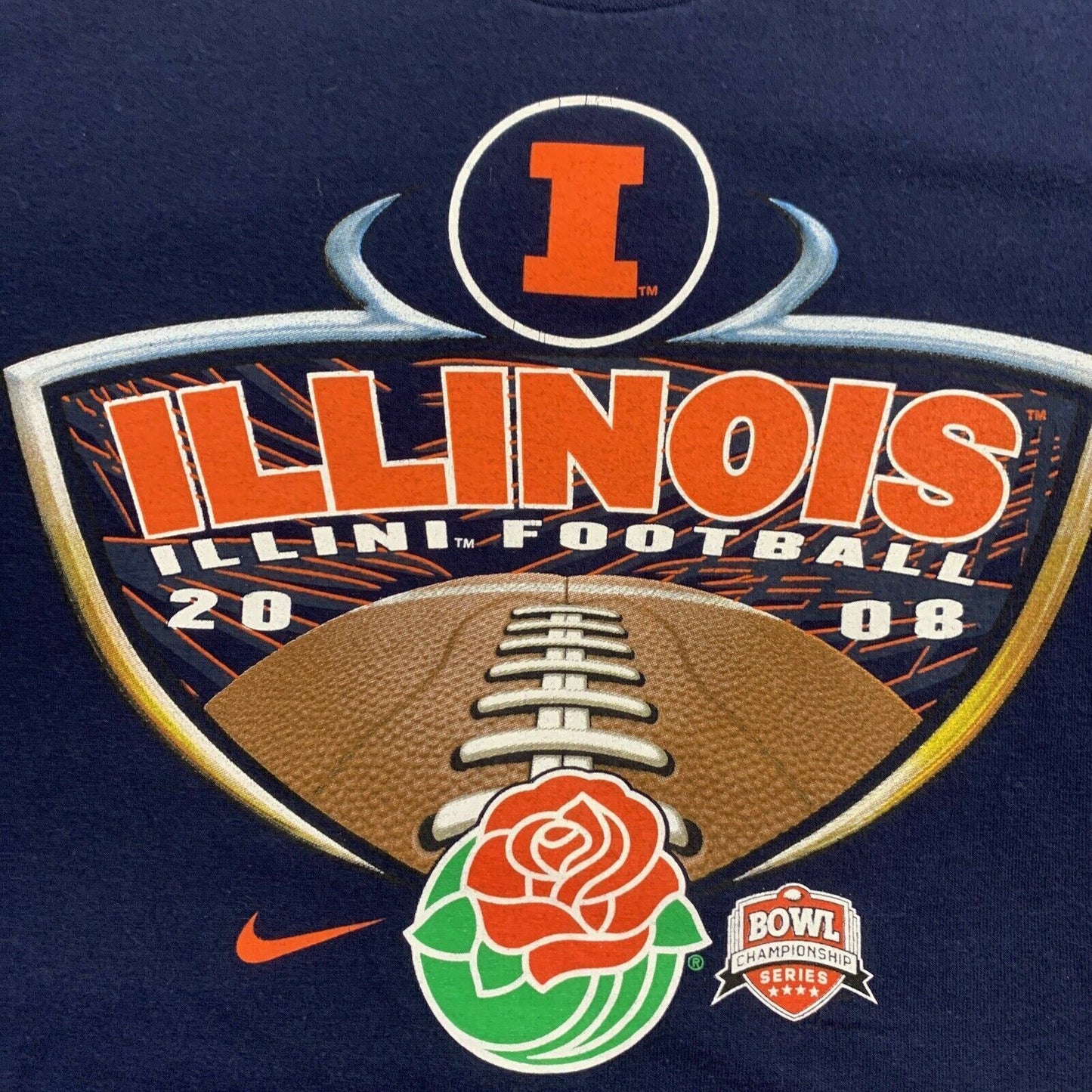 NIKE Illinois College Football 2008 Mens Blue T-Shirt Size Small