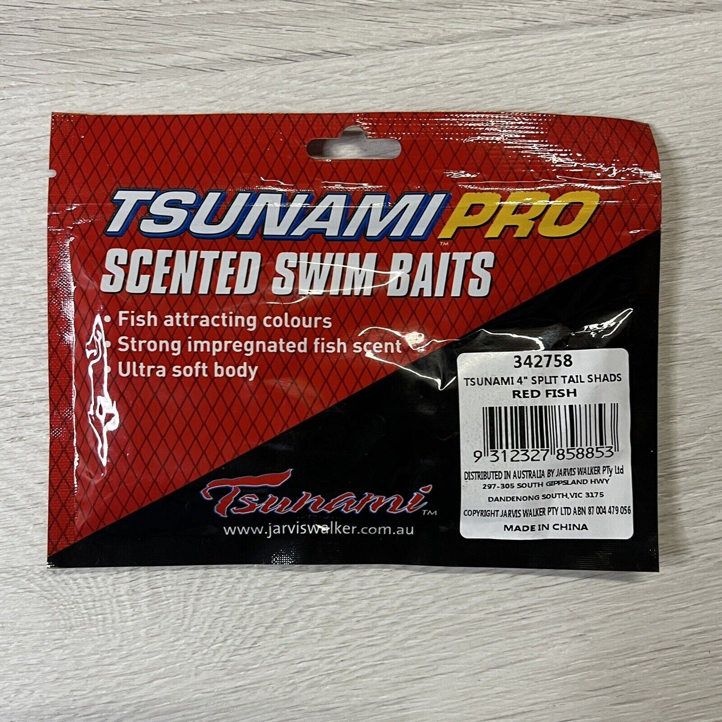 Tsunami Pro Scented Swim Baits 4" Split Tail Shads / Red Fish - 8 Pack