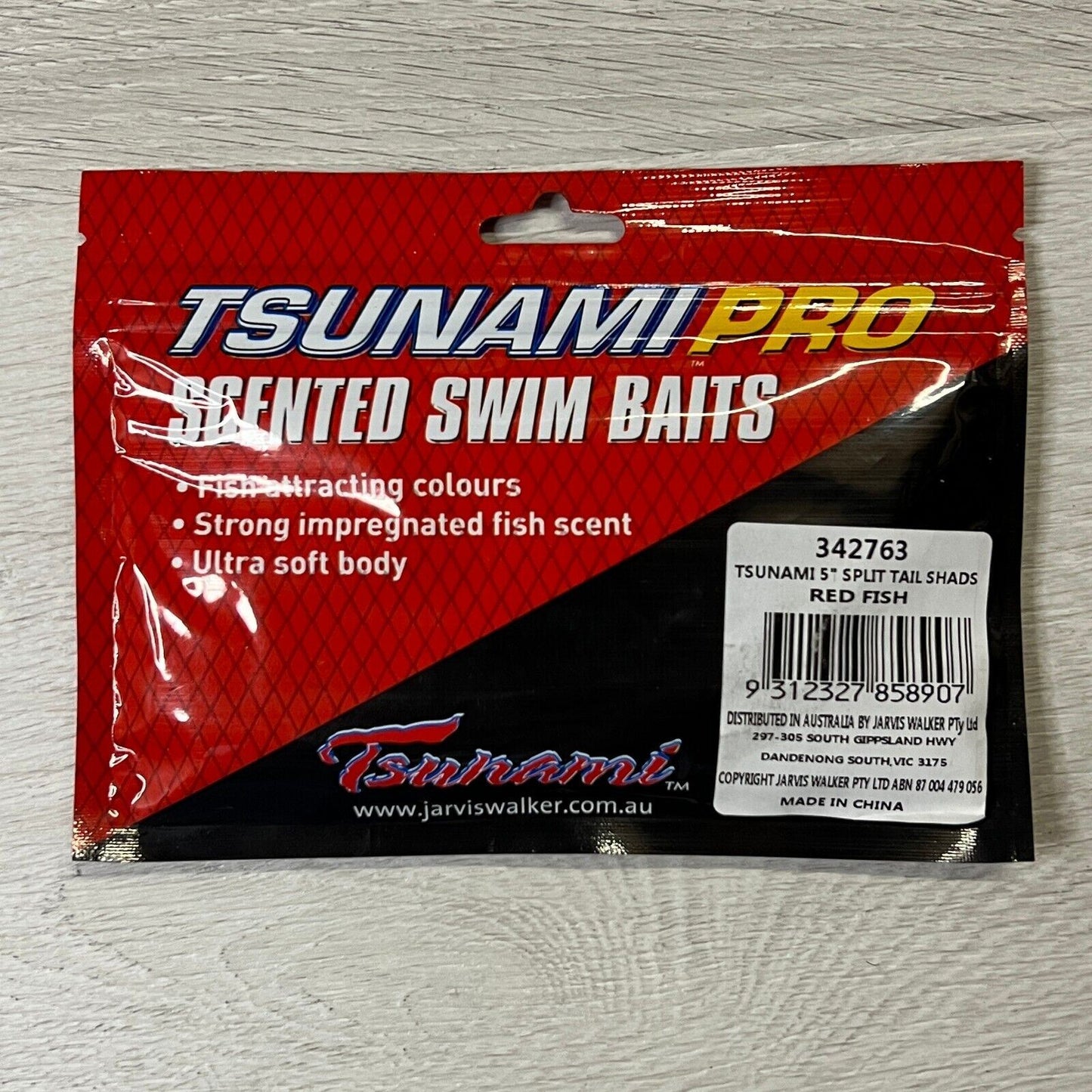 Tsunami Pro Scented Swim Baits 5" Split Tail Shads / Red Fish - 8 Pack