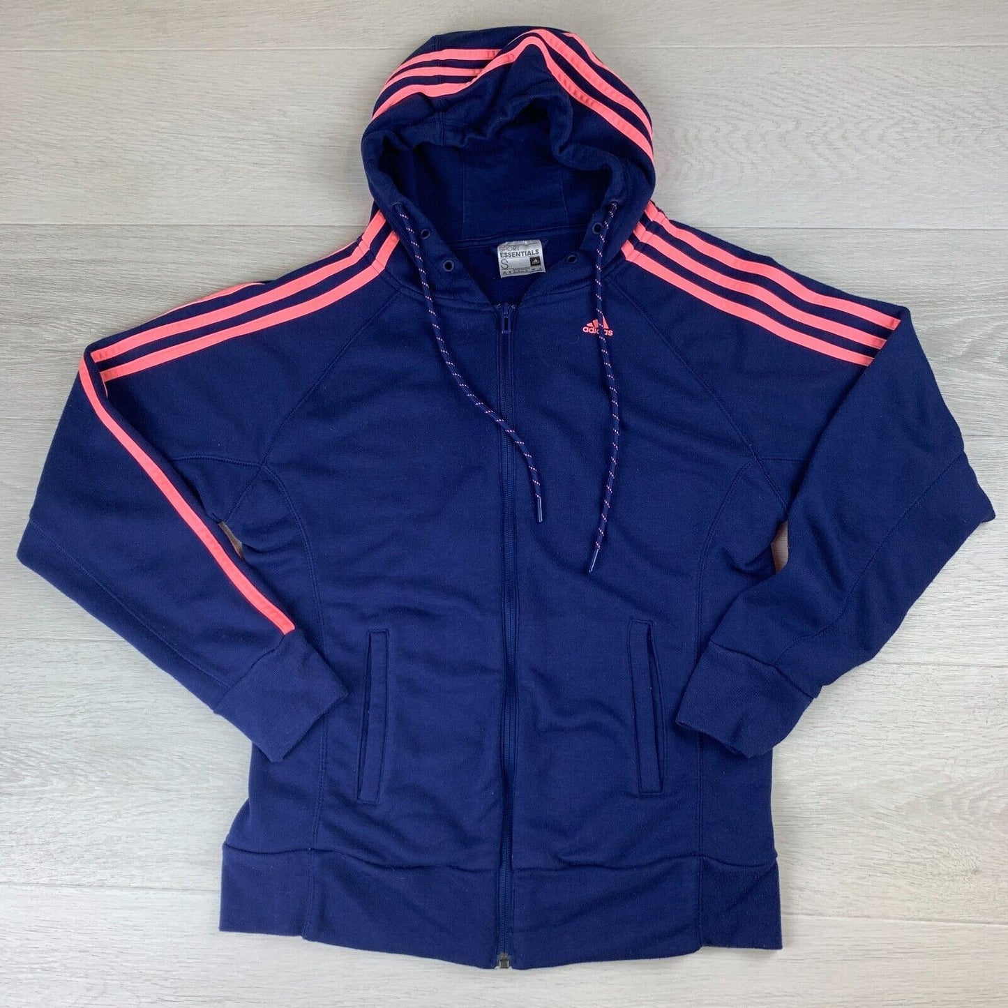 adidas Womens Navy Blue & With Pink Stripe Hoodie Size Small