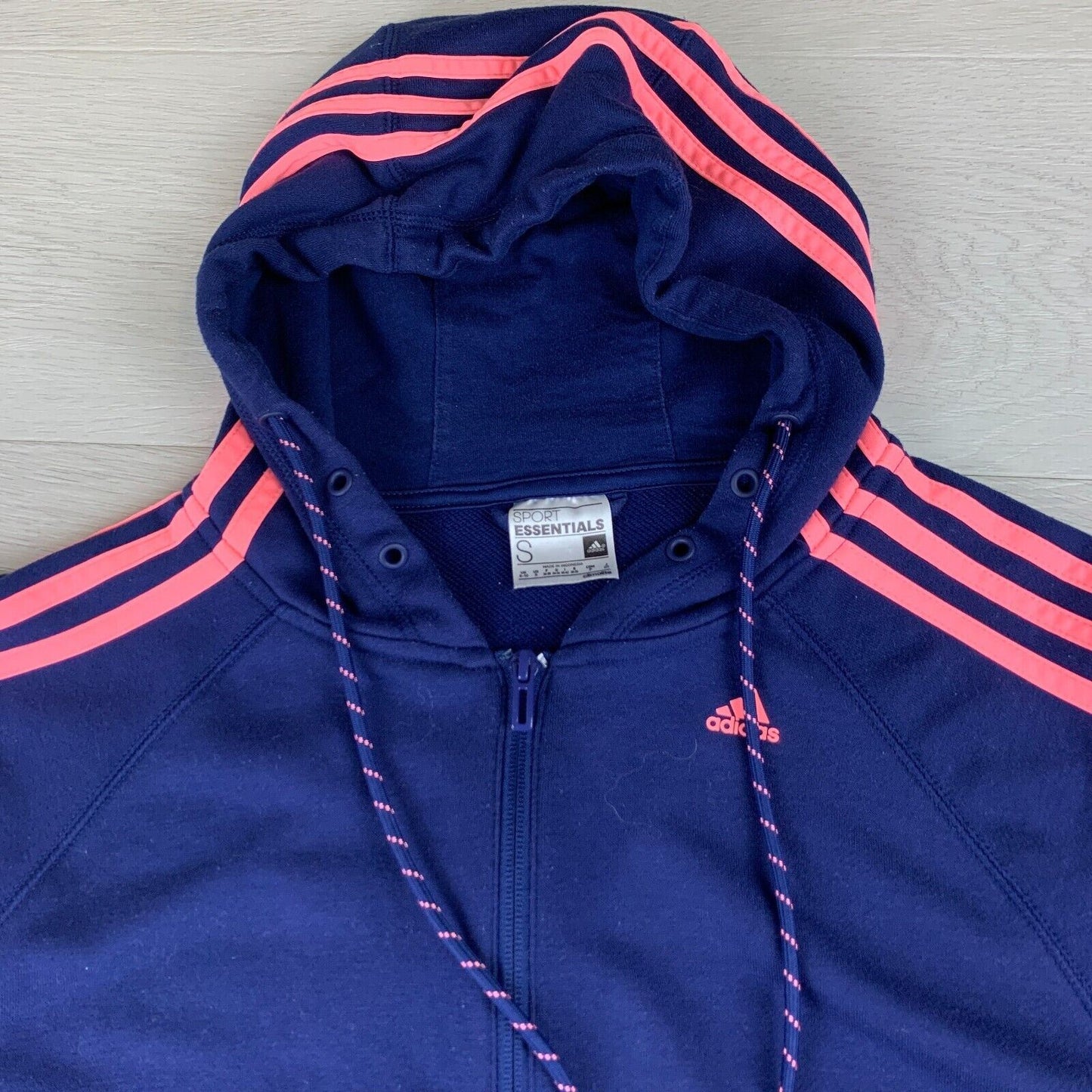 adidas Womens Navy Blue & With Pink Stripe Hoodie Size Small