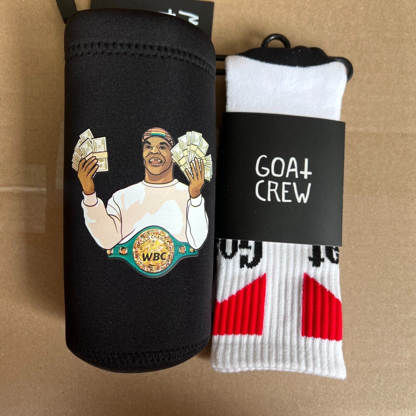 Goat Crew Socks and Money Mike Tyson Bottle Sleeve Bundle (RRP $35)