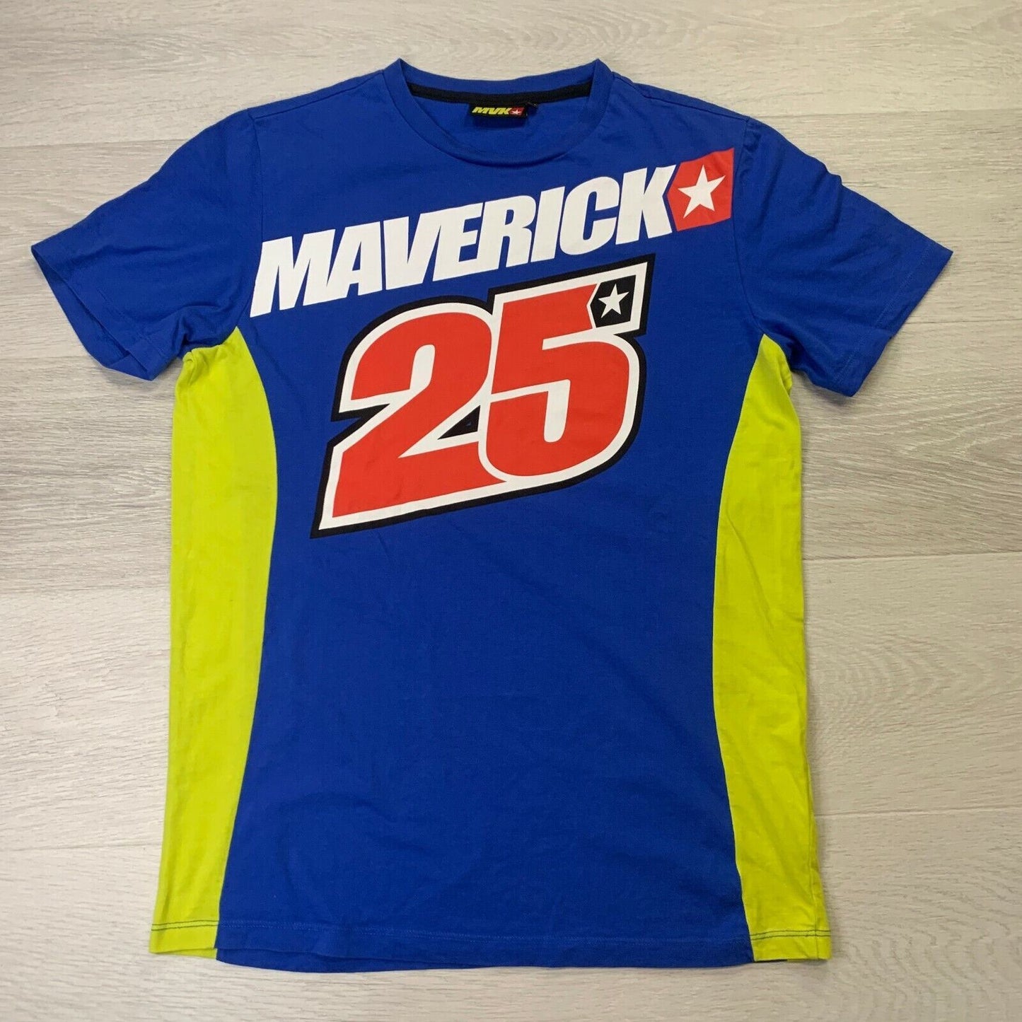 Maverick Vinales 25 MVK Men's Blue & Yellow T-Shirt Size Medium