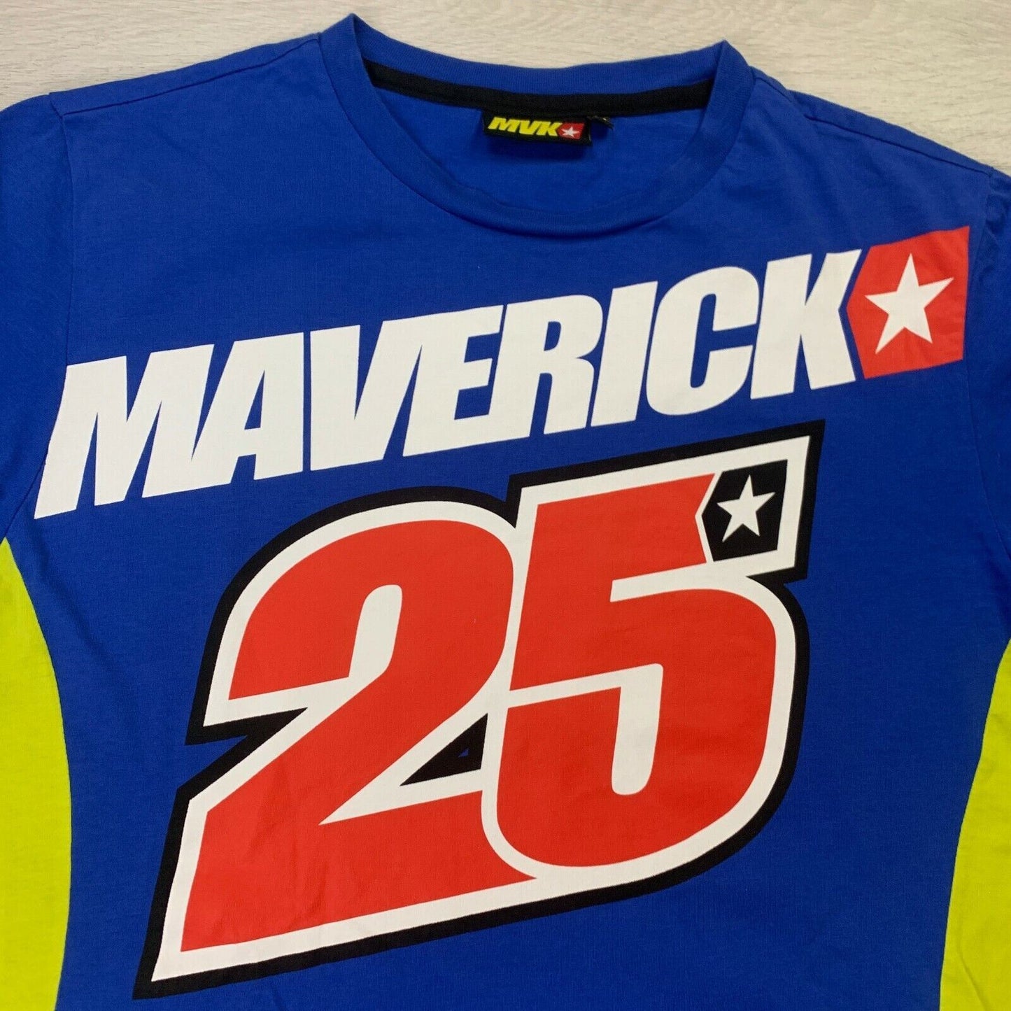Maverick Vinales 25 MVK Men's Blue & Yellow T-Shirt Size Medium