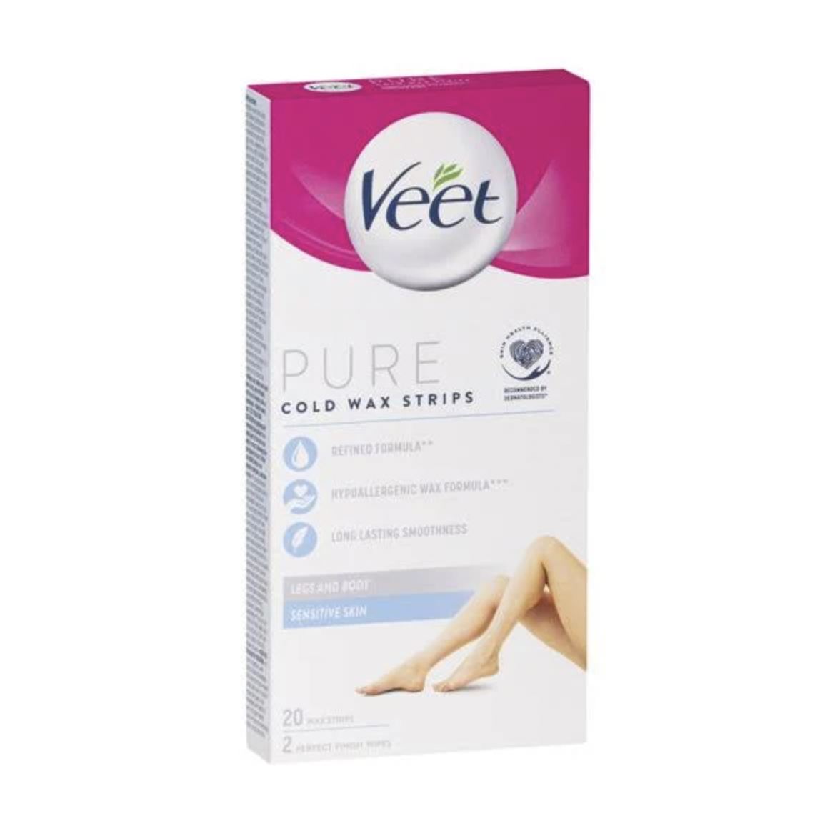 Veet Pure Cold Wax Strips Leg 20 Pack Legs & Body Sensitive Skin (2 Packs)