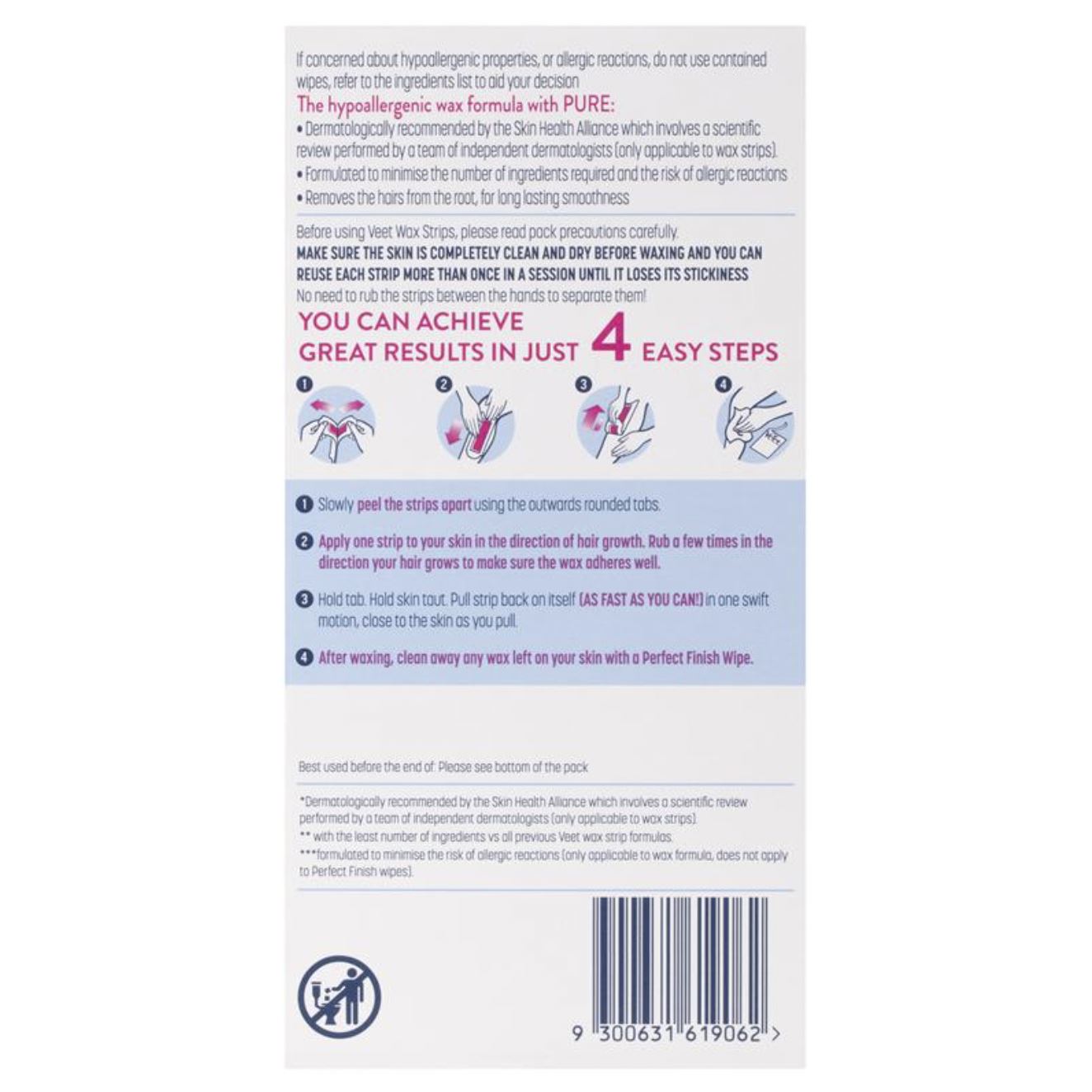 Veet Pure Cold Wax Strips Leg 20 Pack Legs & Body Sensitive Skin (2 Packs)