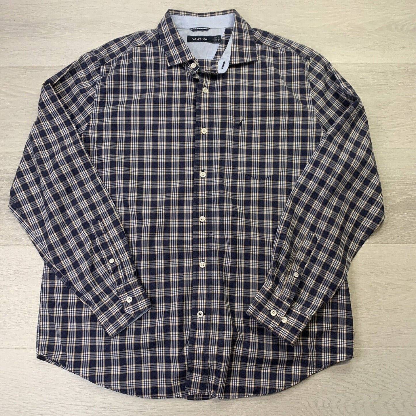 Nautica Mens Long Sleeve Button Up Shirt Size Large Plaid Design