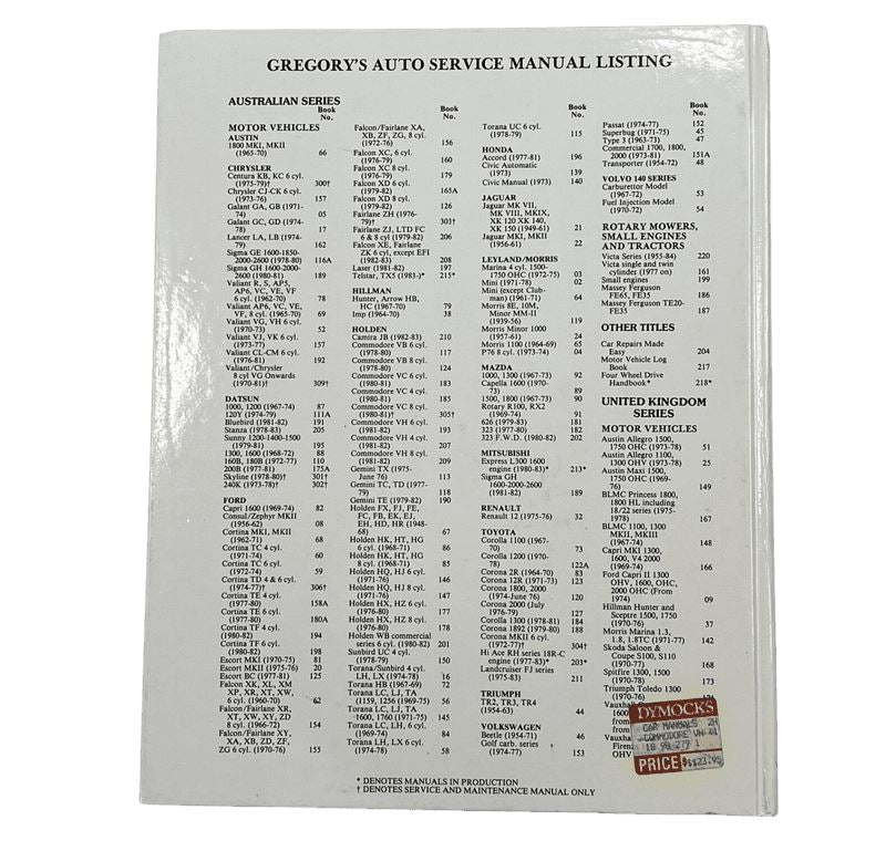 Gregorys Holden Commodore VH Series 6 CYL. Service & Repair Manual