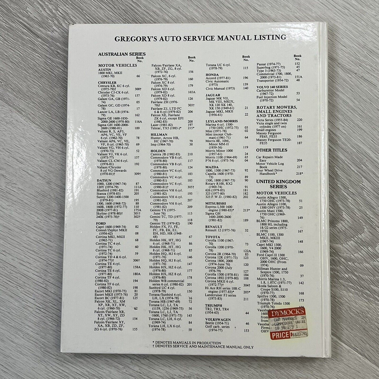 Gregorys Holden Commodore VH Series 6 CYL. Service & Repair Manual
