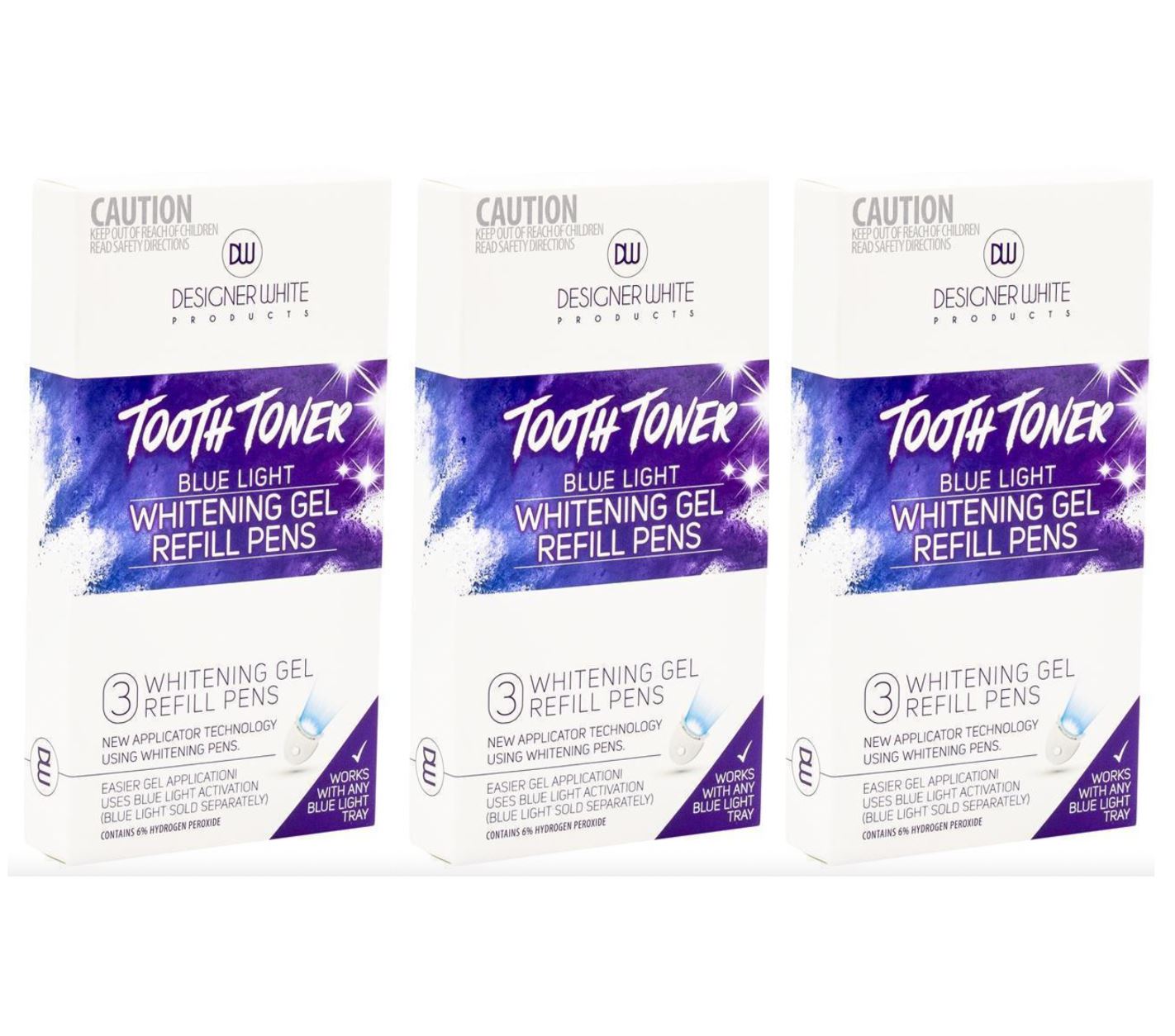 Designer White Tooth Toner Blue Light Teeth Whitening Gel Refill Pens (3 boxes)
