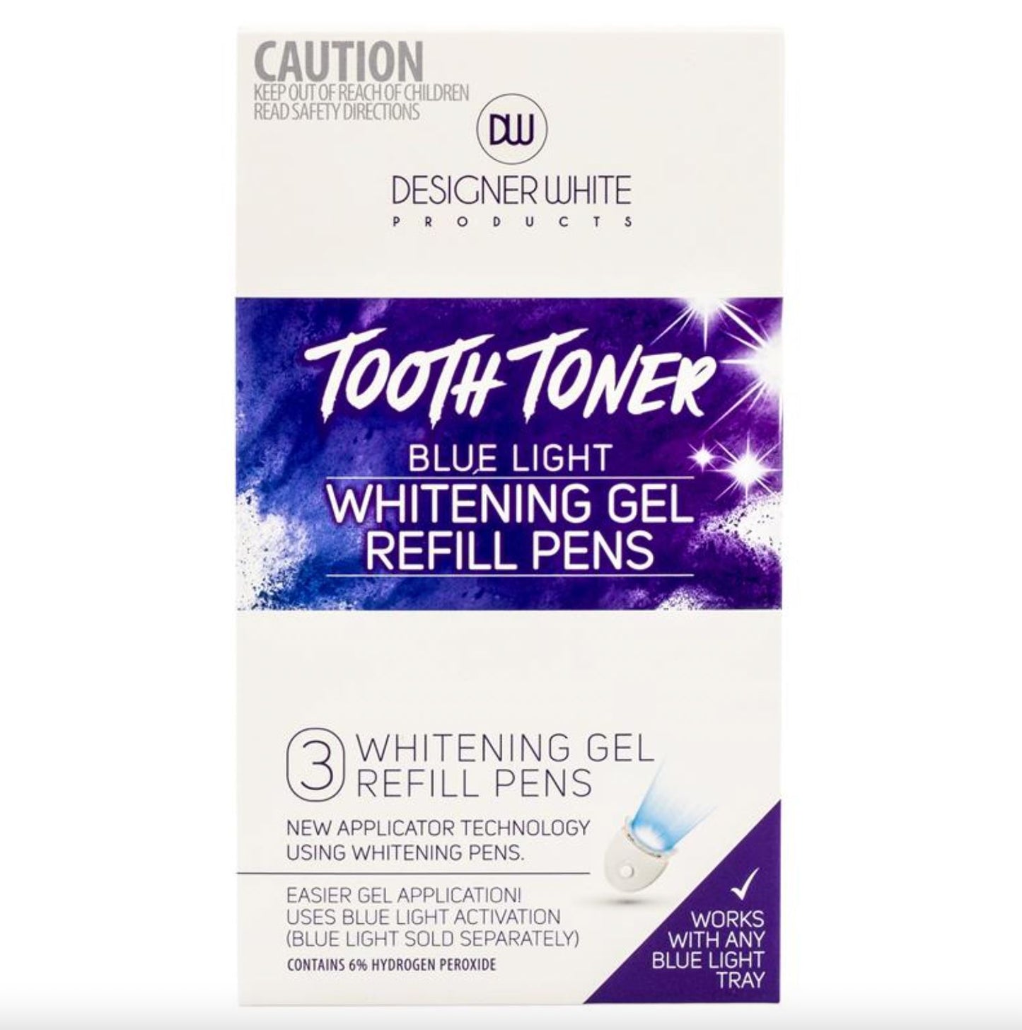 Designer White Tooth Toner Blue Light Teeth Whitening Gel Refill Pens (3 boxes)