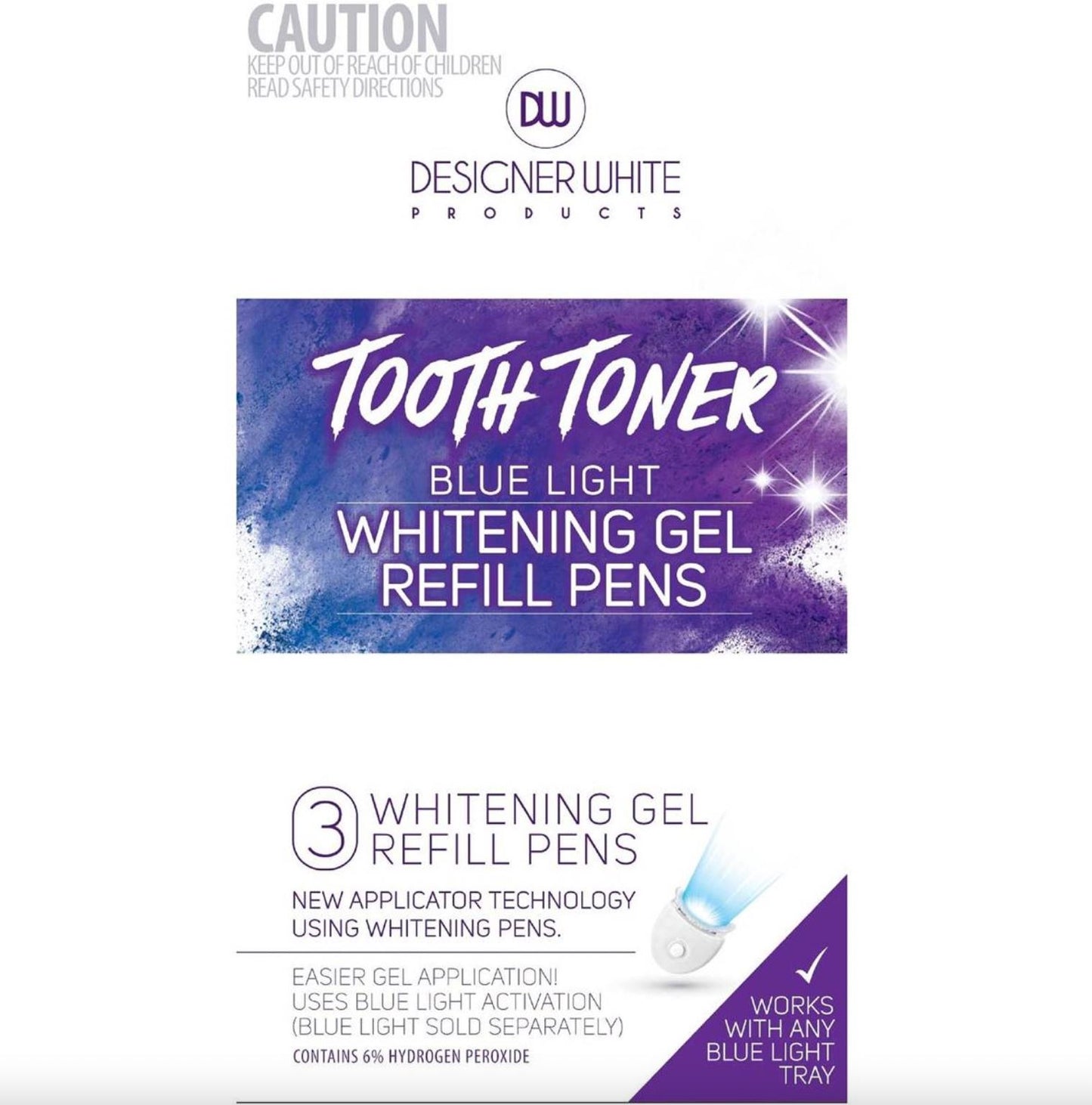 Designer White Tooth Toner Blue Light Teeth Whitening Gel Refill Pens (3 boxes)