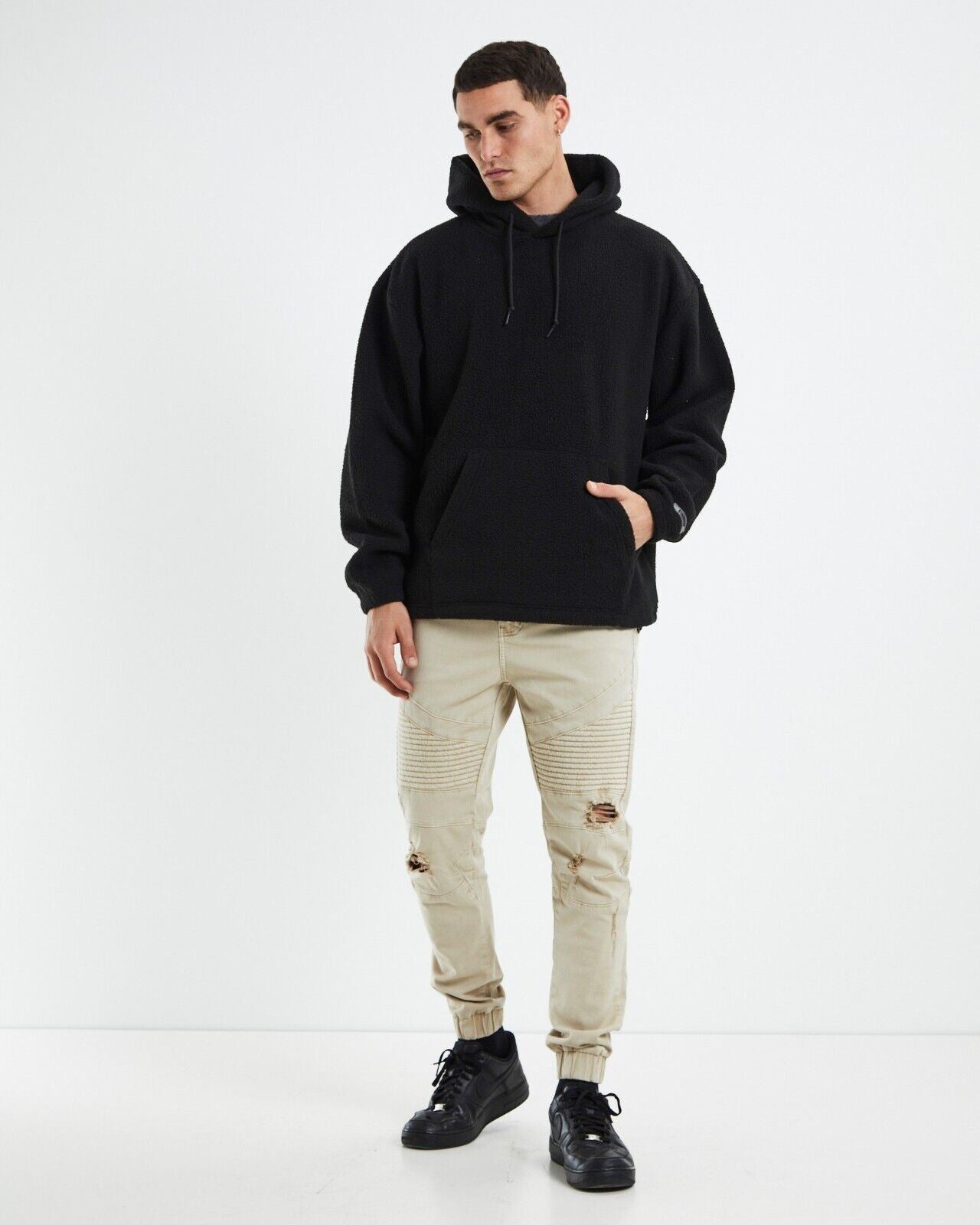 Standard Mens Fleecy Black Sherpa Hoodie Size M (New)