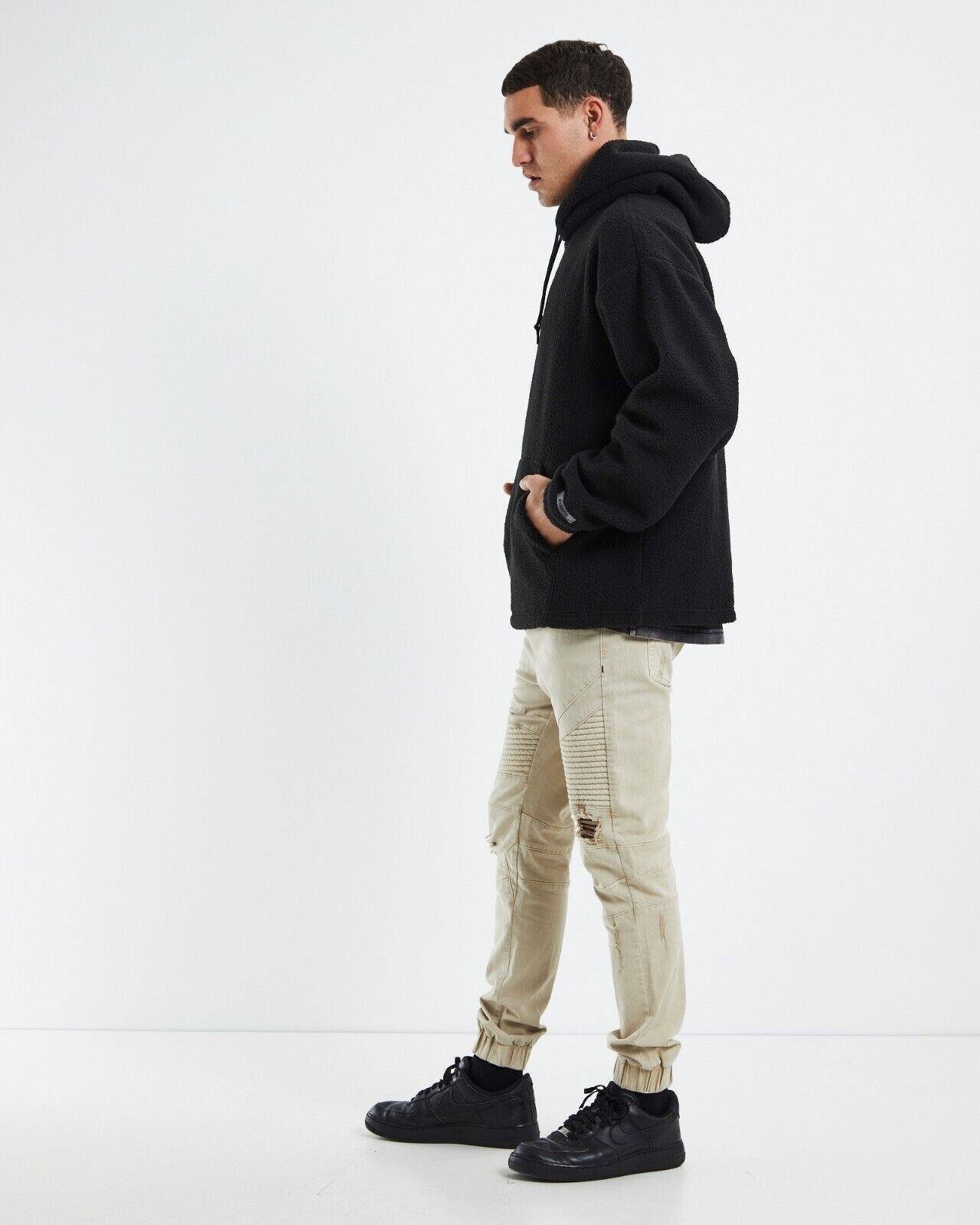 Standard Mens Fleecy Black Sherpa Hoodie Size M (New)
