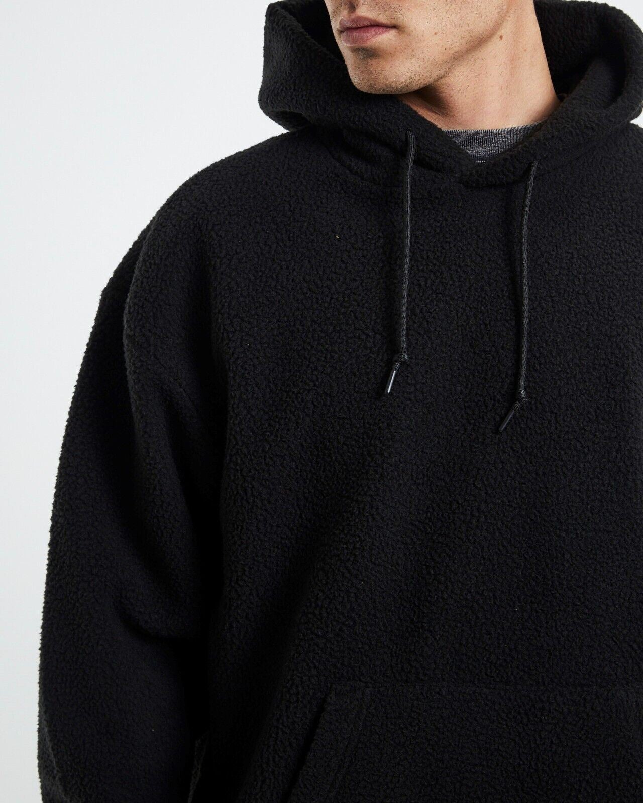 Standard Mens Fleecy Black Sherpa Hoodie Size M (New)