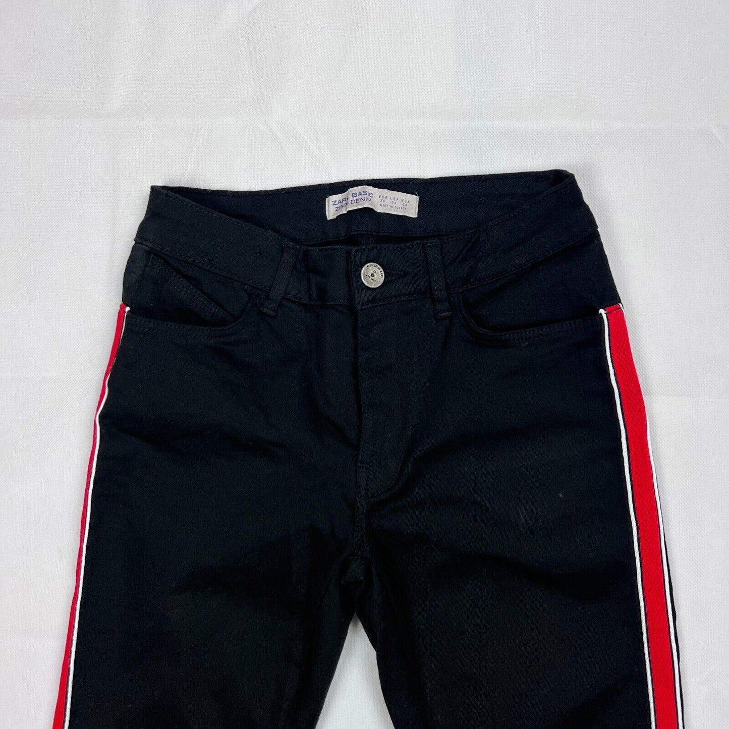 Zara Womens Black Jeans With Red Taping Size 4 US