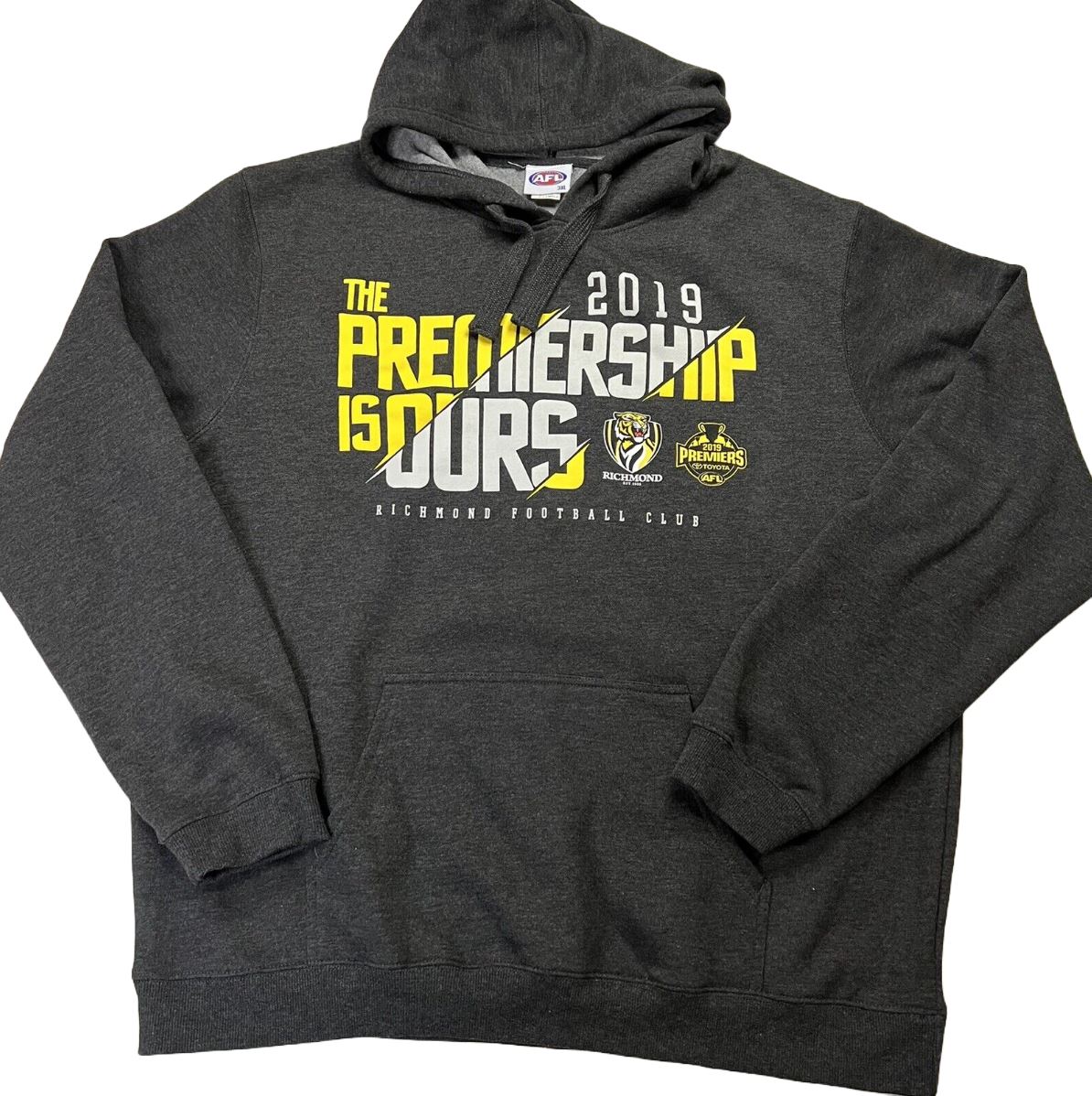 AFL Richmond Tigers 2019 Premiers Mens Charcoal Hoodie Size 3XL