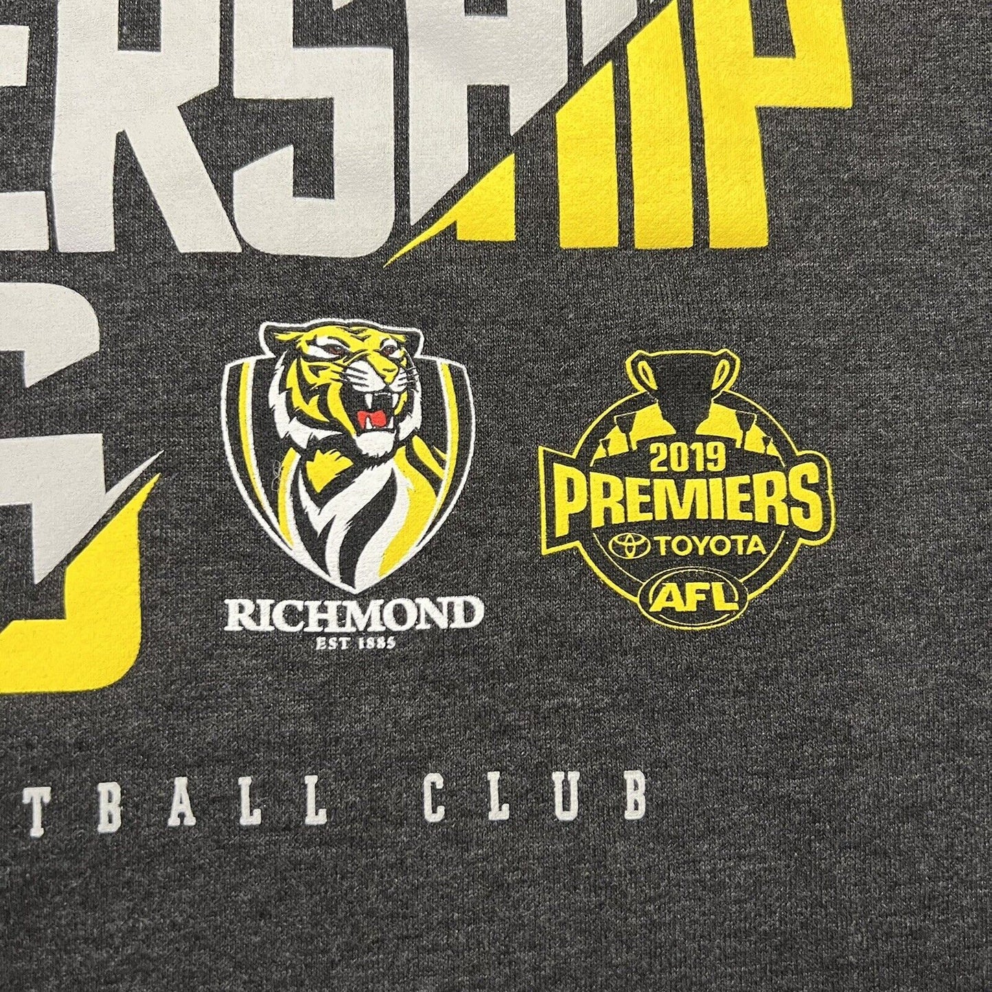 AFL Richmond Tigers 2019 Premiers Mens Charcoal Hoodie Size 3XL