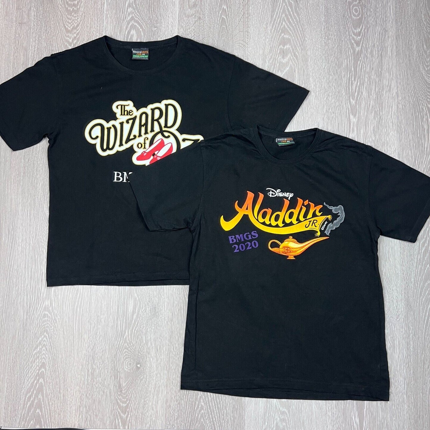 Disney Aladdin JR & The Wizard of Oz Kids Black T-Shirts Size 12 Years
