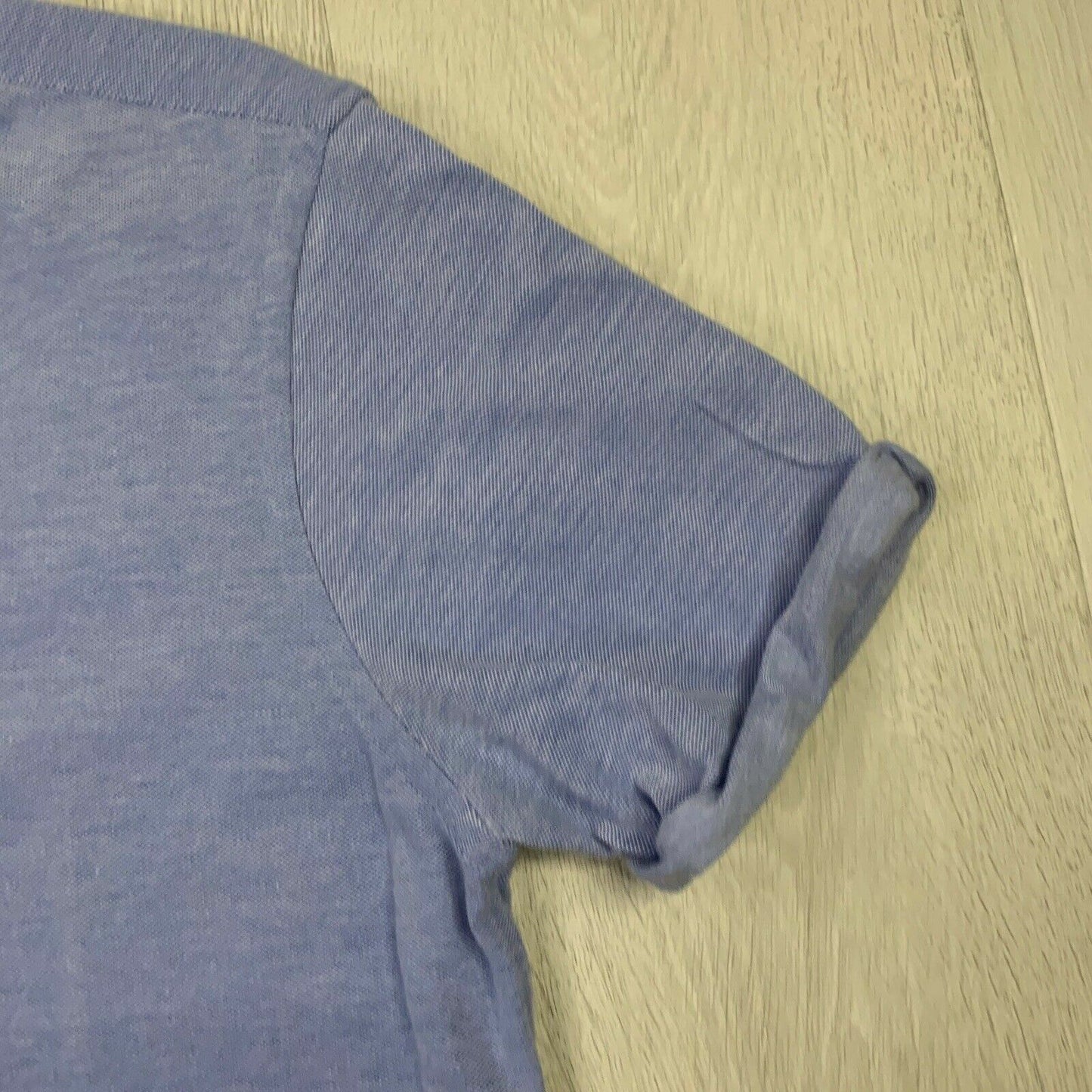 Zara Grandad Collar Blue Button Up Polo Shirt Slim Fit Size Small