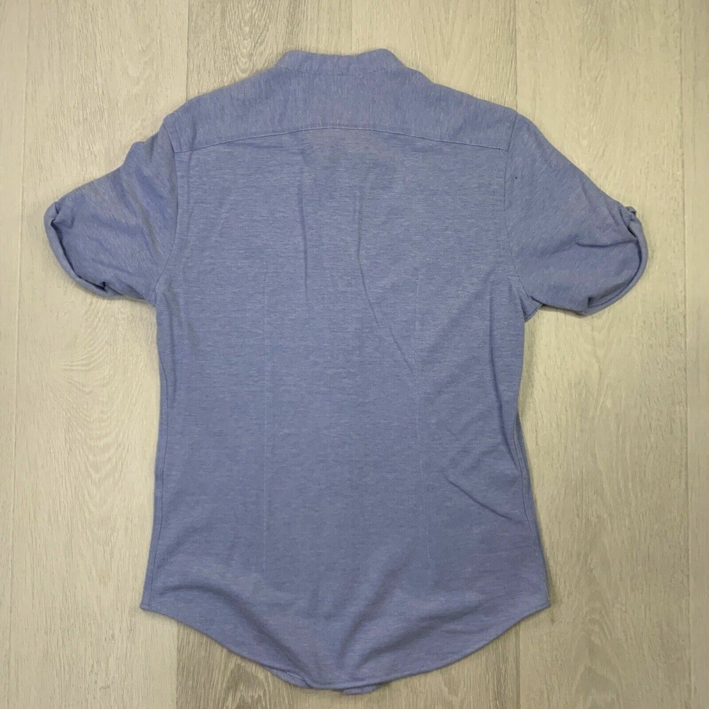 Zara Grandad Collar Blue Button Up Polo Shirt Slim Fit Size Small