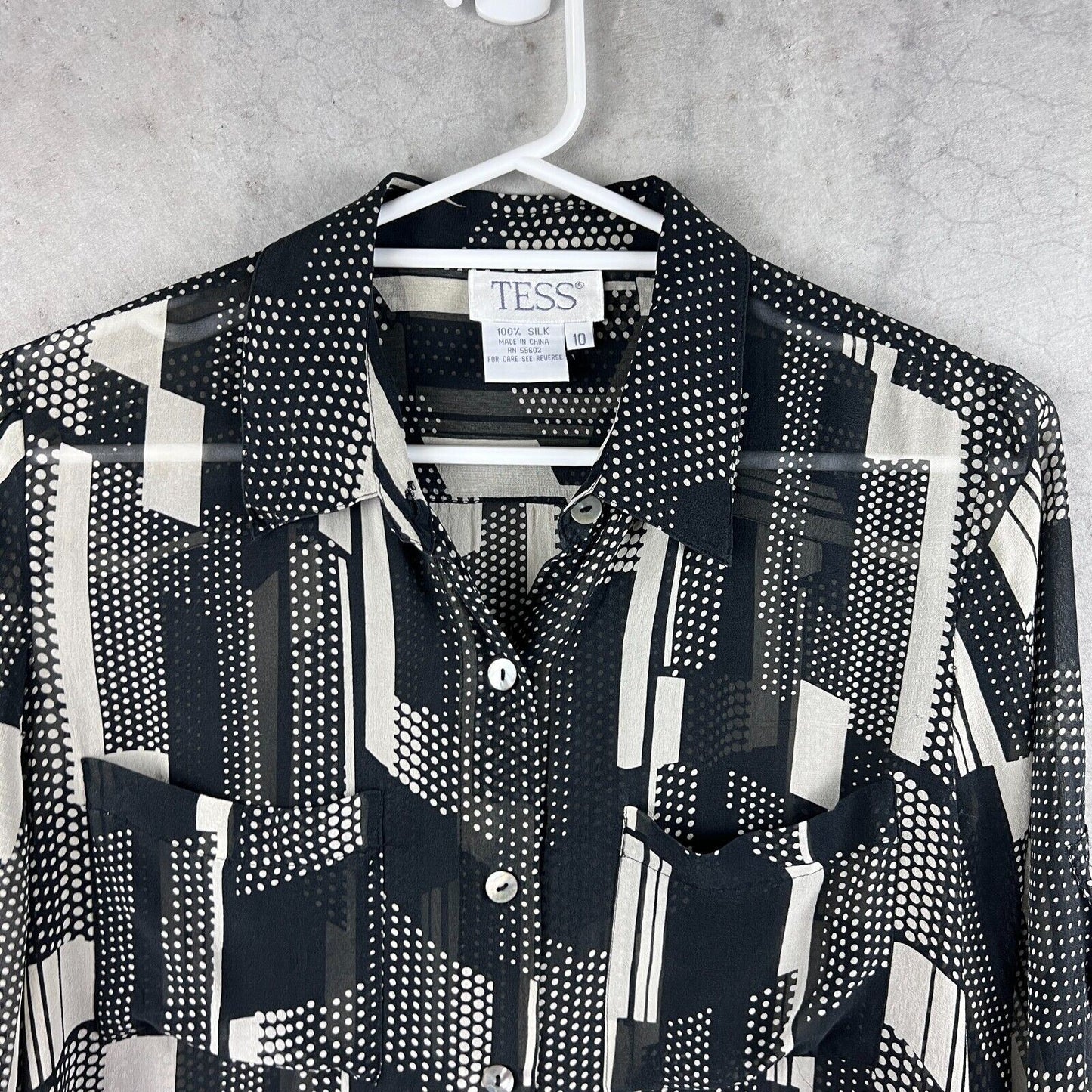 Tess 100% Silk Womens Sheer Button Up Long Sleeve Shirt Size 10