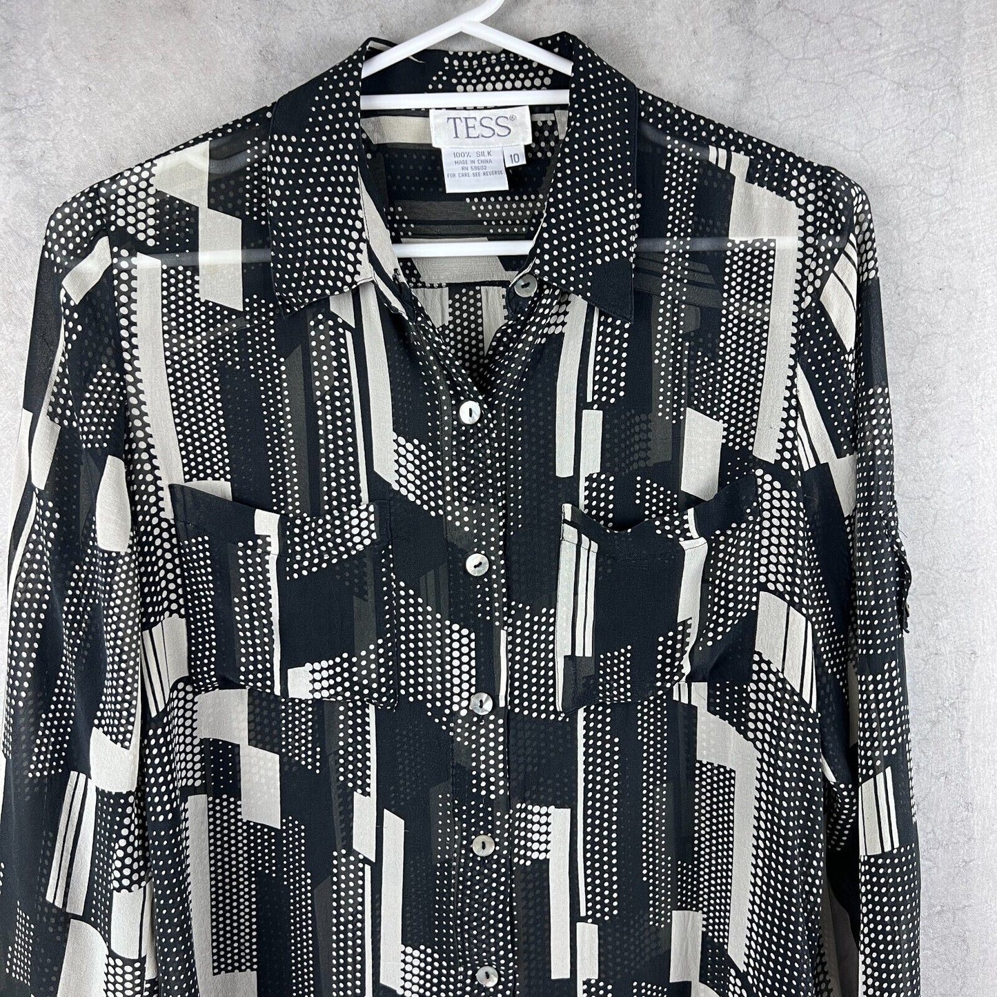 Tess 100% Silk Womens Sheer Button Up Long Sleeve Shirt Size 10