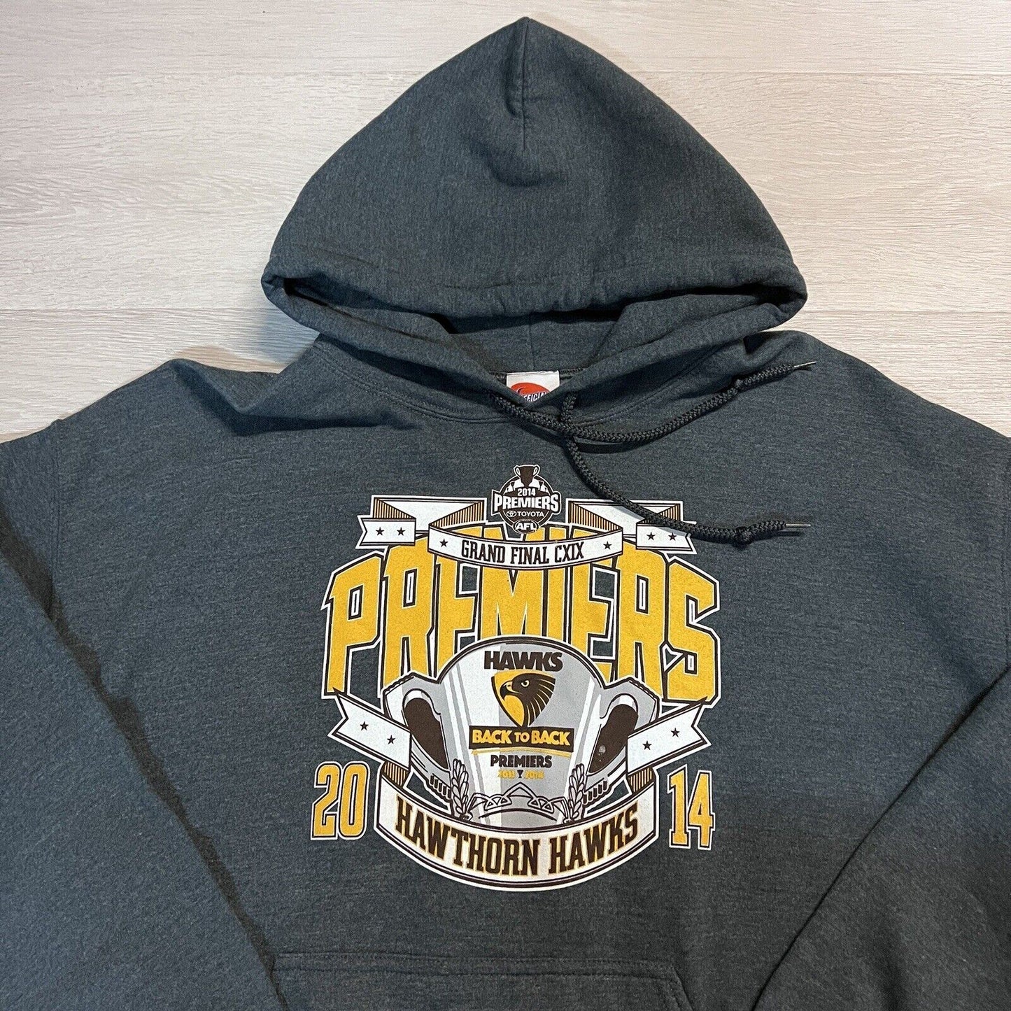 AFL Hawthorn Hawks 2014 Back 2 Back Premiers Mens Pullover Hoodie Size Large