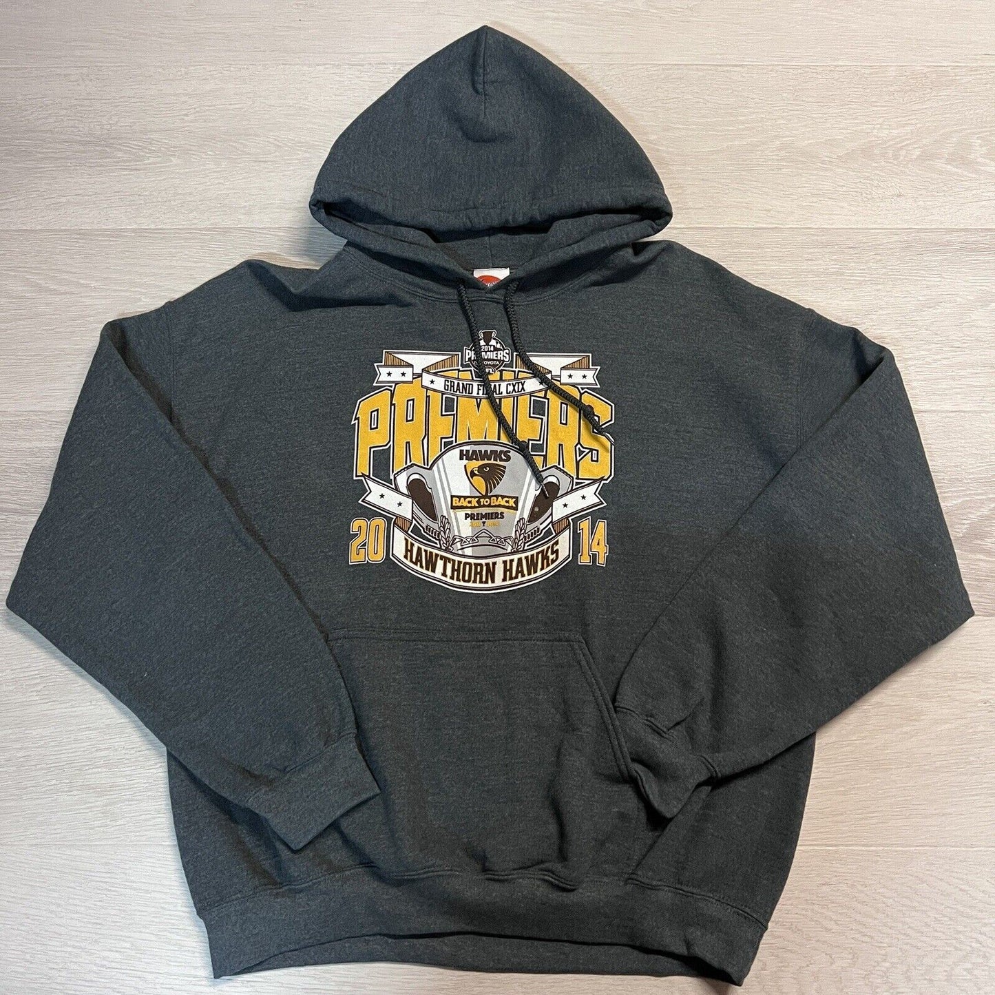 AFL Hawthorn Hawks 2014 Back 2 Back Premiers Mens Pullover Hoodie Size Large