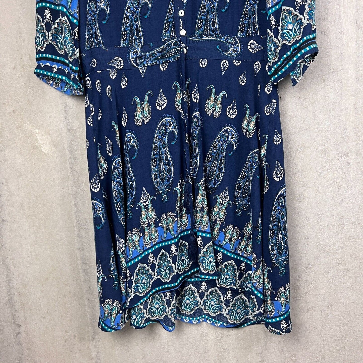 Le Salty Label Navy Blue Paisley Print Midi Bohemian Dress Size Medium