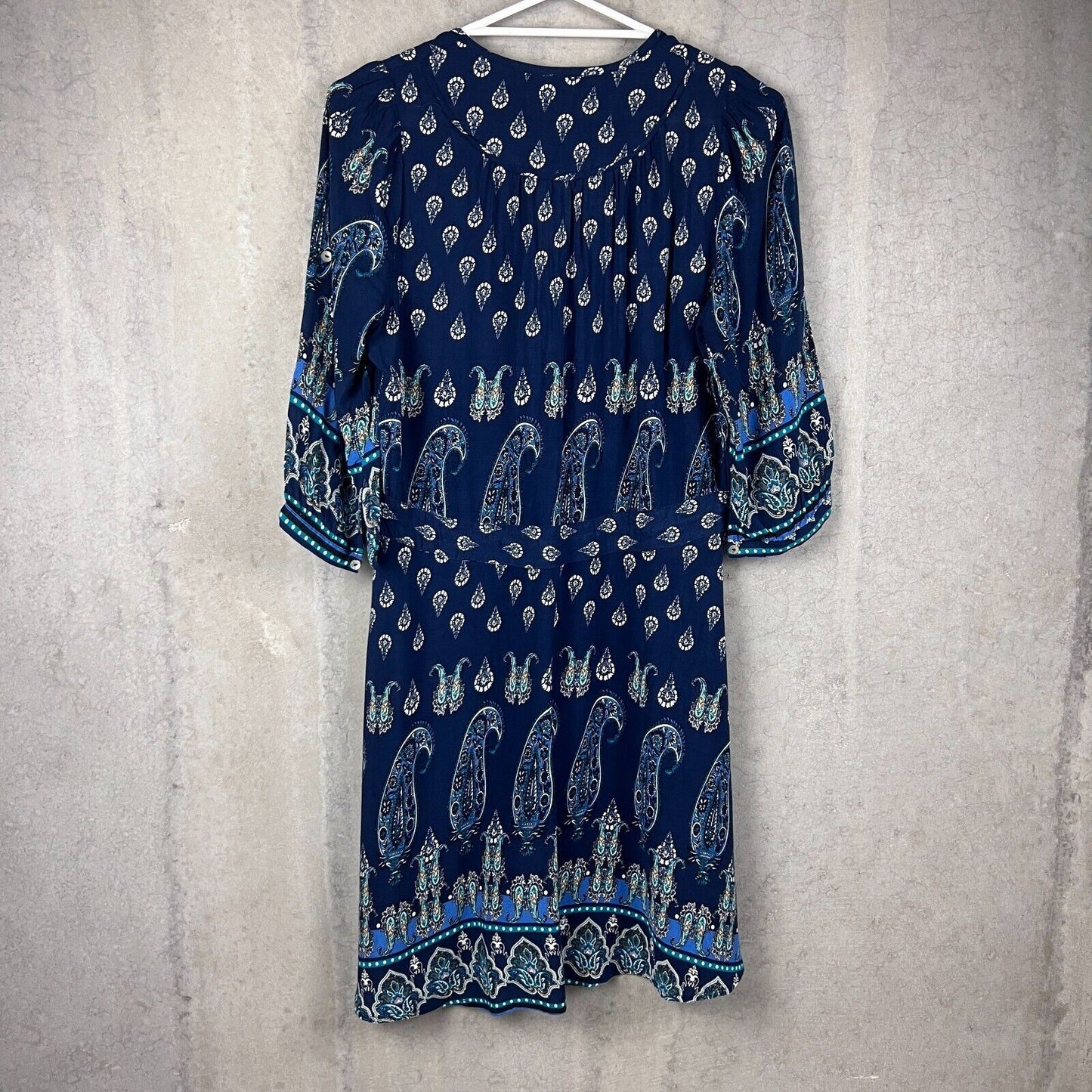 Le Salty Label Navy Blue Paisley Print Midi Bohemian Dress Size Medium