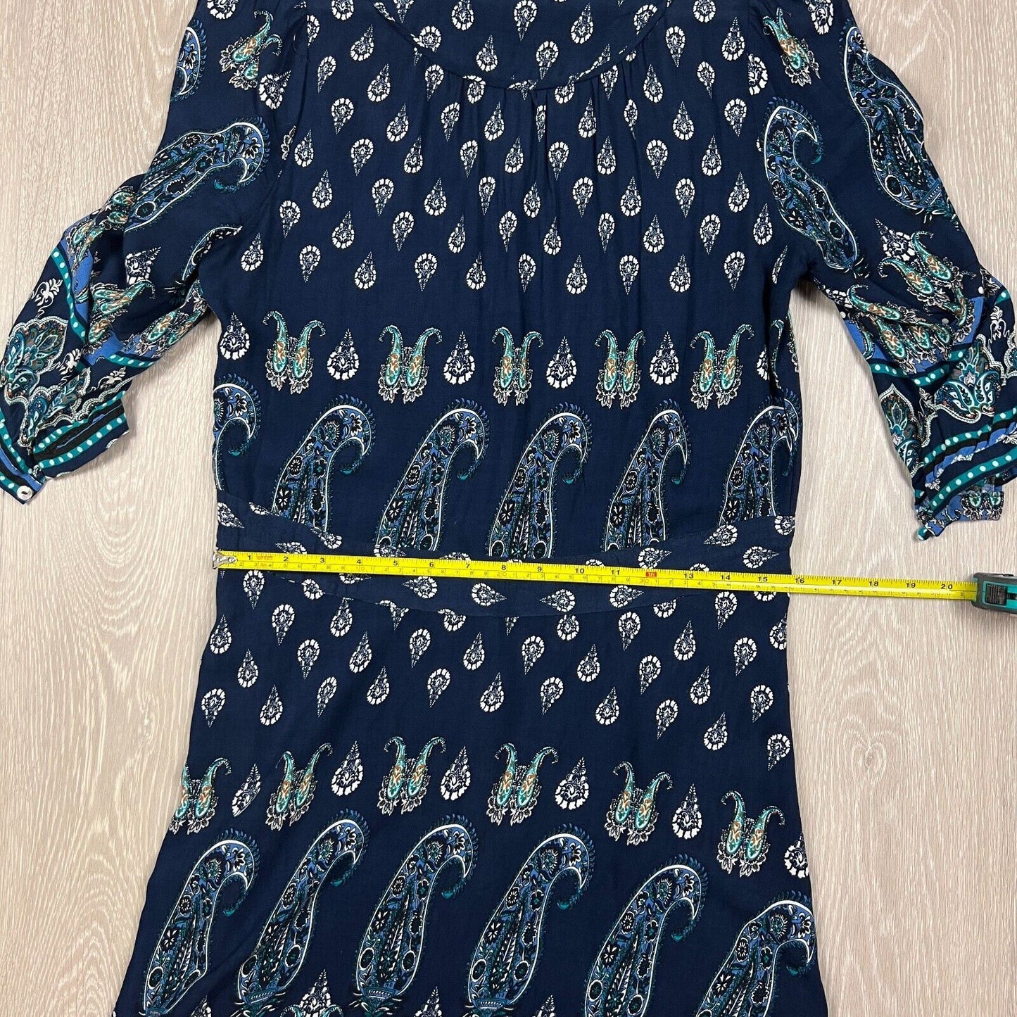 Le Salty Label Navy Blue Paisley Print Midi Bohemian Dress Size Medium