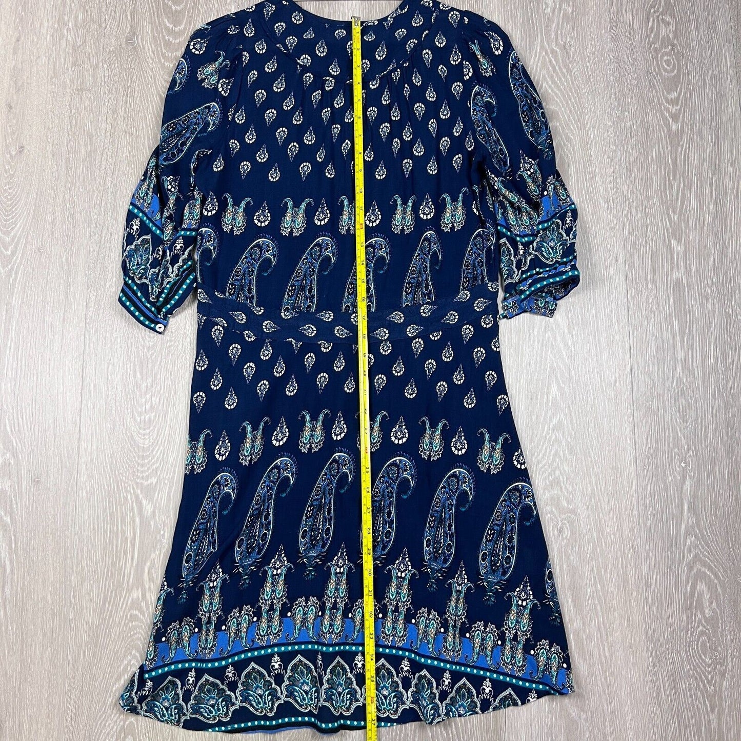 Le Salty Label Navy Blue Paisley Print Midi Bohemian Dress Size Medium