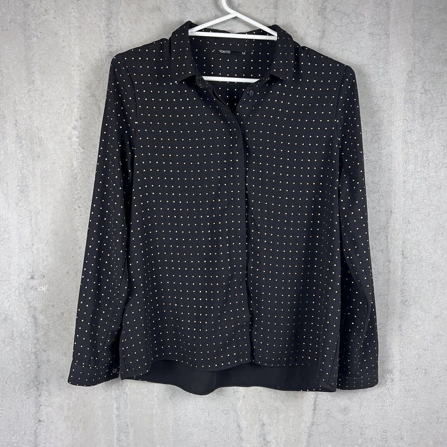 Tokito Womens Black Long Sleeve Button Up Shirt Size 10