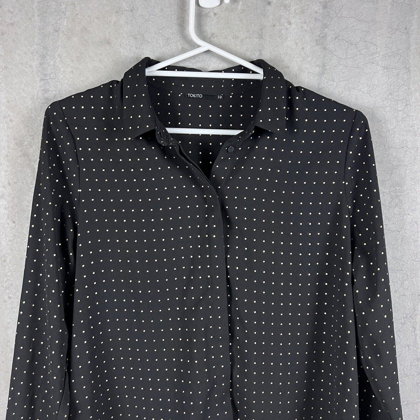 Tokito Womens Black Long Sleeve Button Up Shirt Size 10
