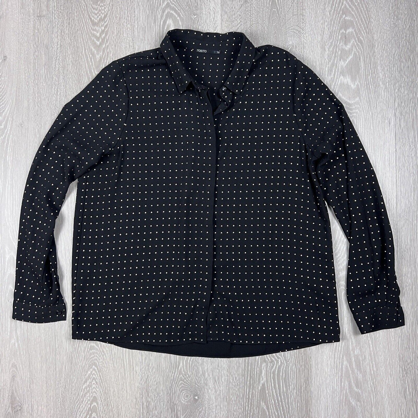 Tokito Womens Black Long Sleeve Button Up Shirt Size 10