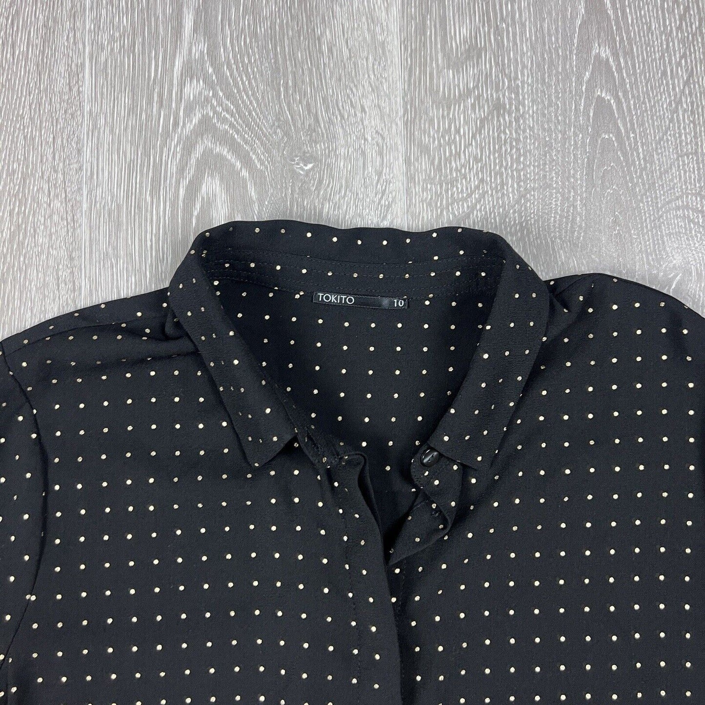 Tokito Womens Black Long Sleeve Button Up Shirt Size 10