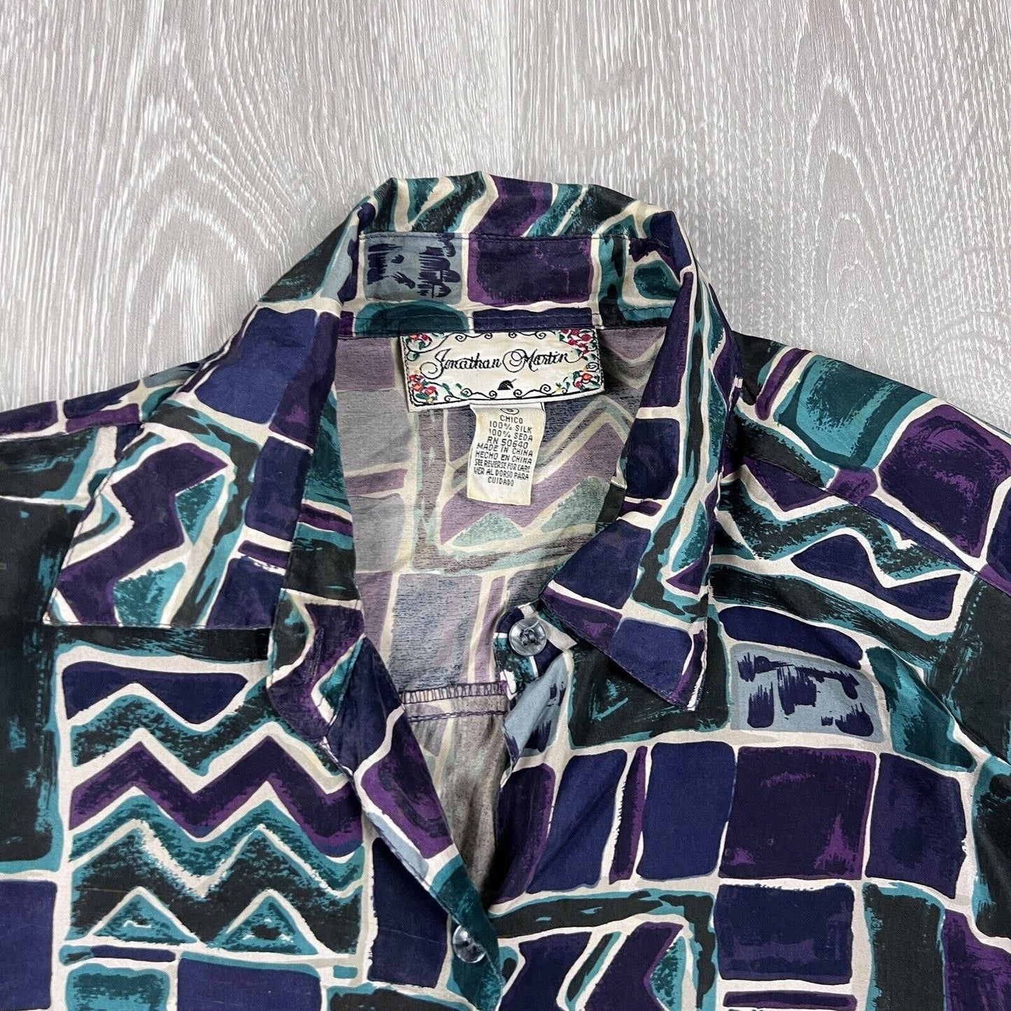 Jonathan Martin Vintage Womens Silk Long Sleeve Button Up Shirt Size Small