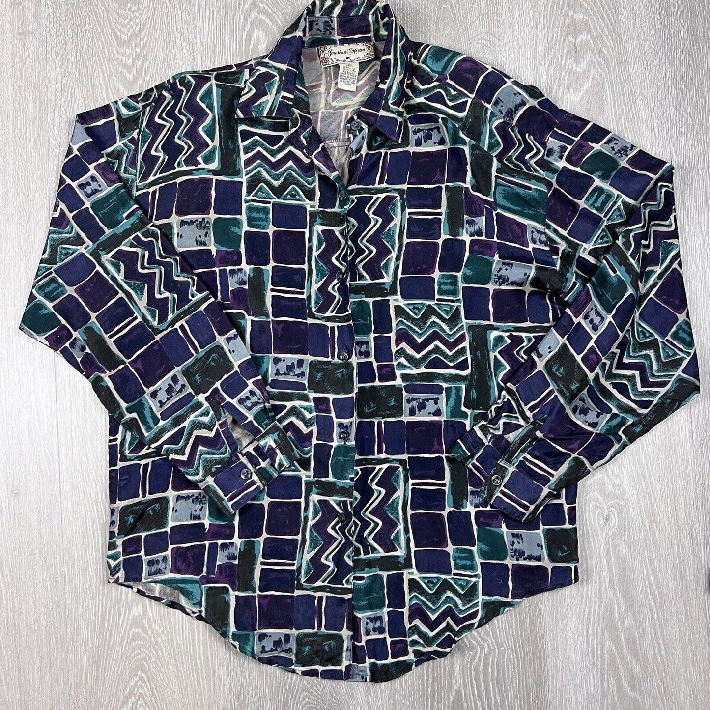 Jonathan Martin Vintage Womens Silk Long Sleeve Button Up Shirt Size Small