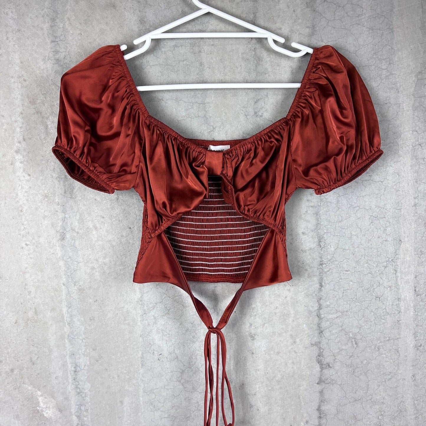 Princess Polly Puffy Arm Front Tie Crop Top Size 8