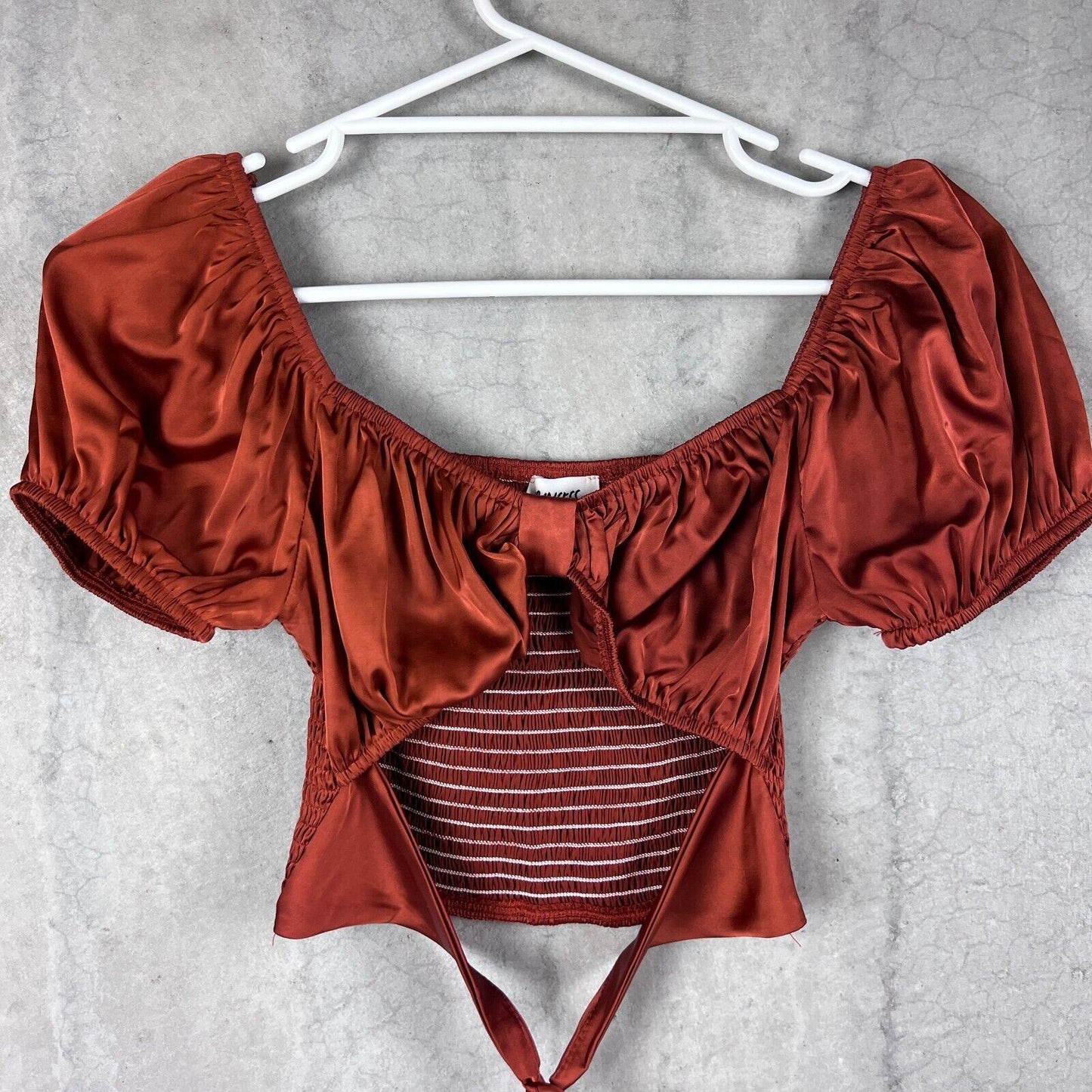 Princess Polly Puffy Arm Front Tie Crop Top Size 8