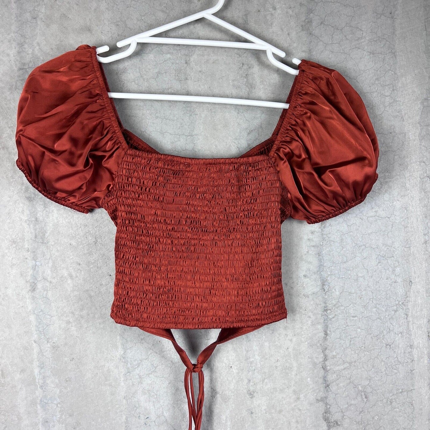 Princess Polly Puffy Arm Front Tie Crop Top Size 8