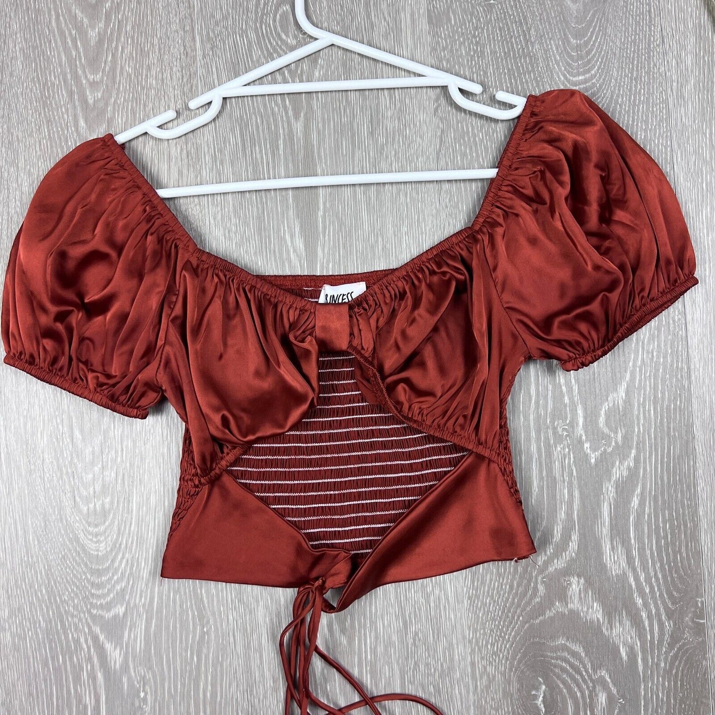 Princess Polly Puffy Arm Front Tie Crop Top Size 8